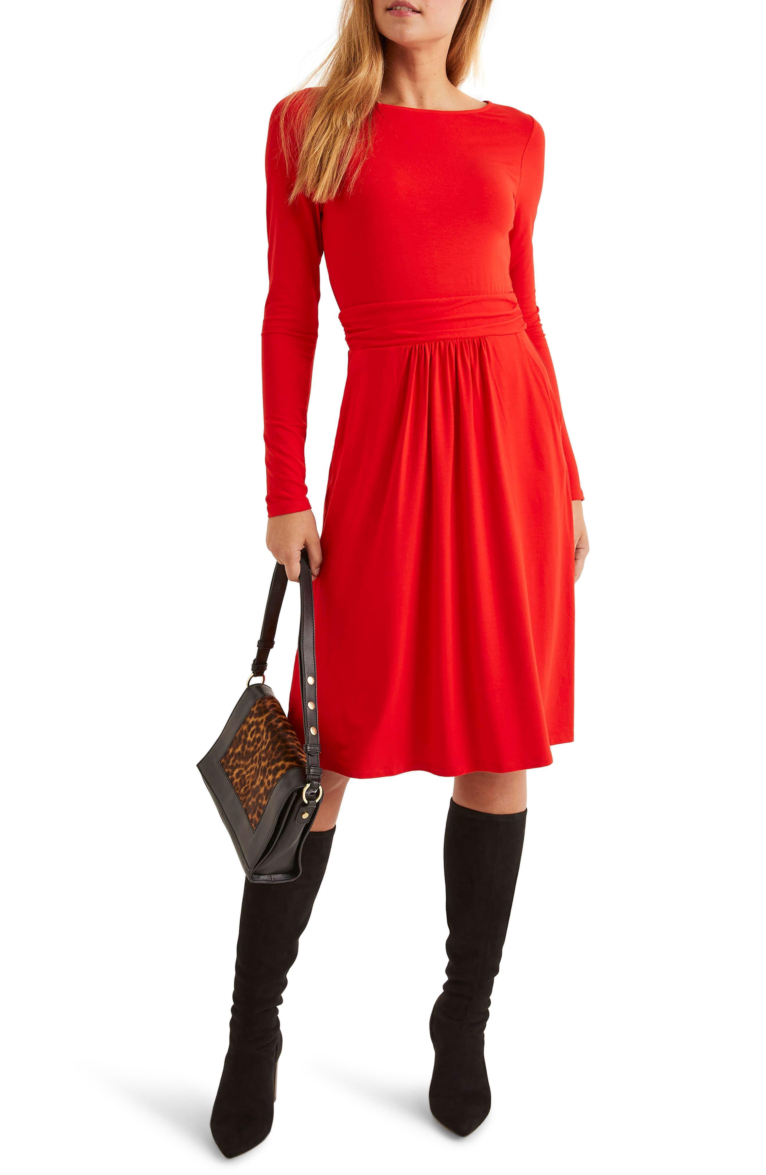 boden red dress with sleeves