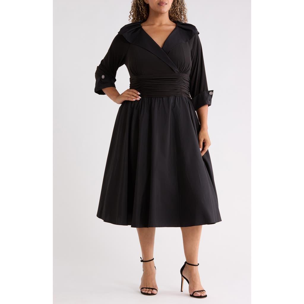 jessica howard dresses black Jessica Howard Women's Mixed-Media Fit & Flare Midi Dress - Black