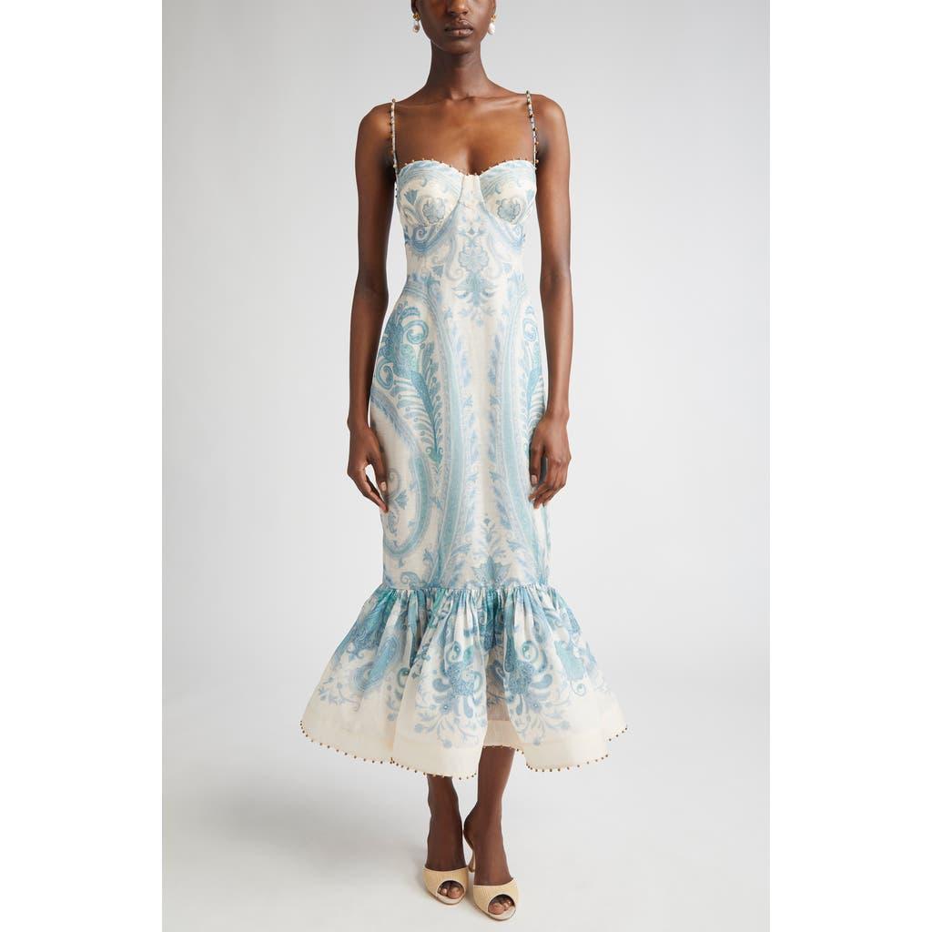 Zimmermann Illuminate Paisley Linen & Silk Mermaid Gown in Blue | Lyst