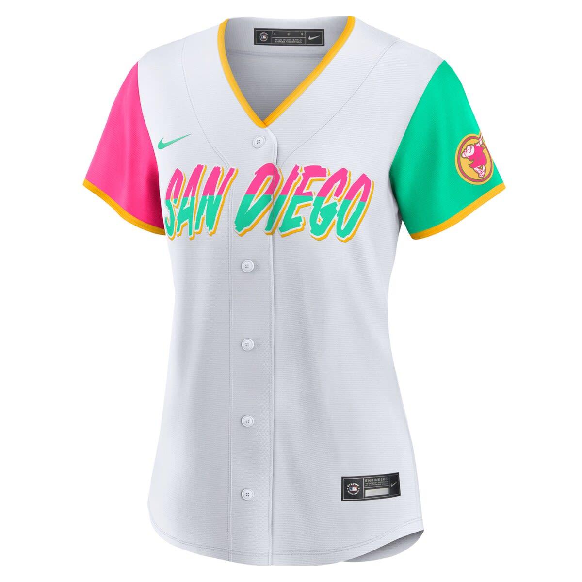 Women's Nike Pink San Diego Padres City Connect Velocity Practice Performance V-Neck T-Shirt Size: Small