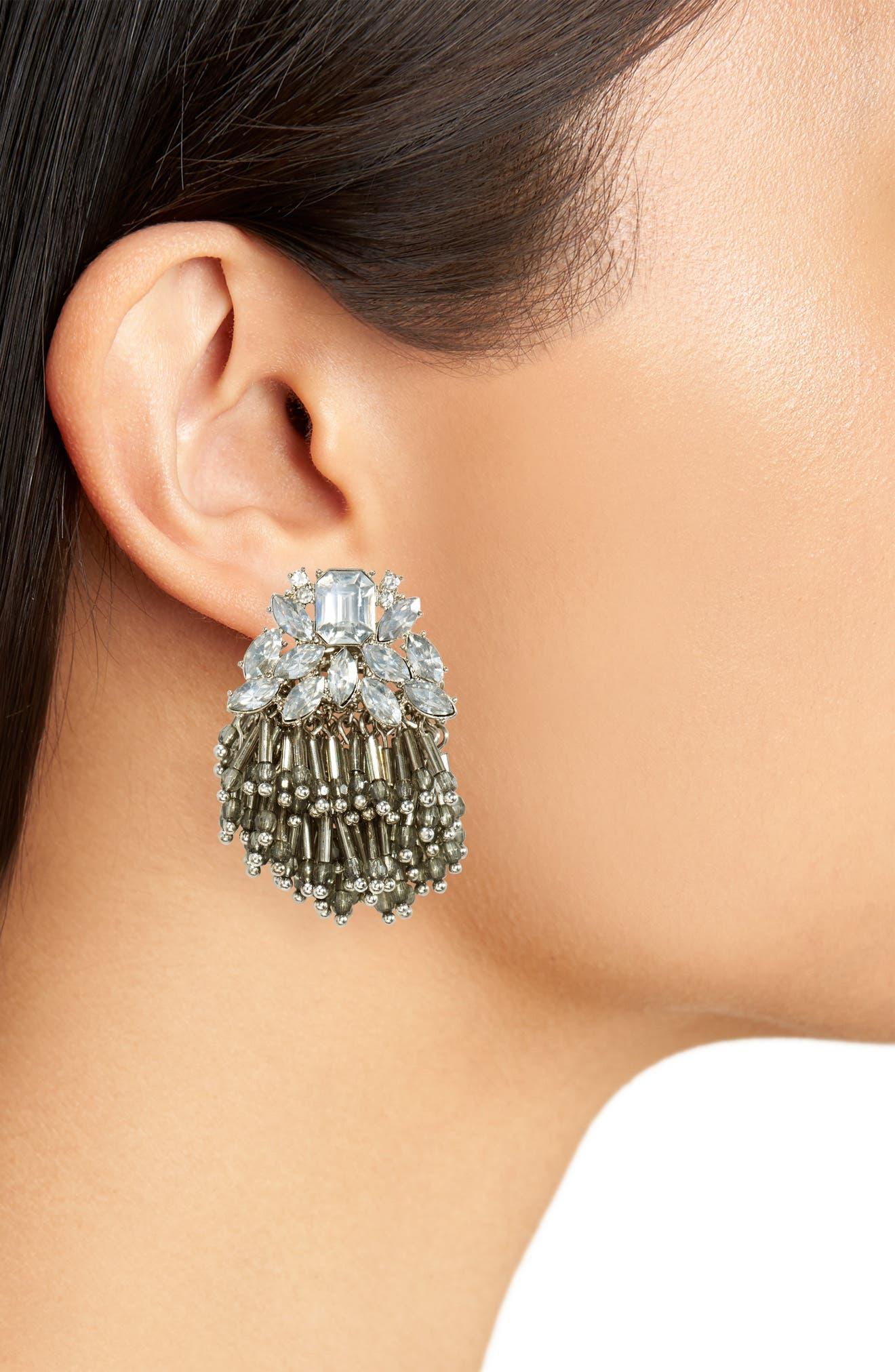 Nordstrom Crystal Fringe Clip-on Earrings in Metallic | Lyst