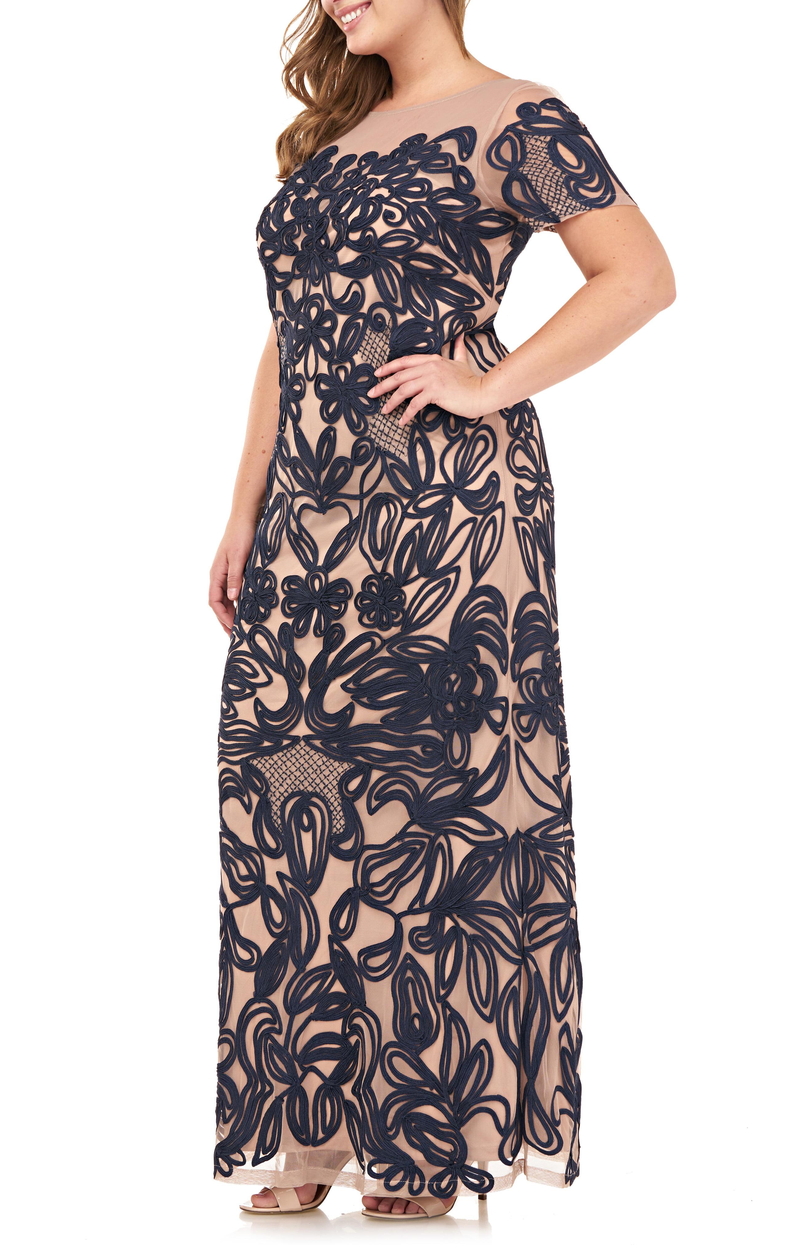 js collections illusion embroidered capelet gown