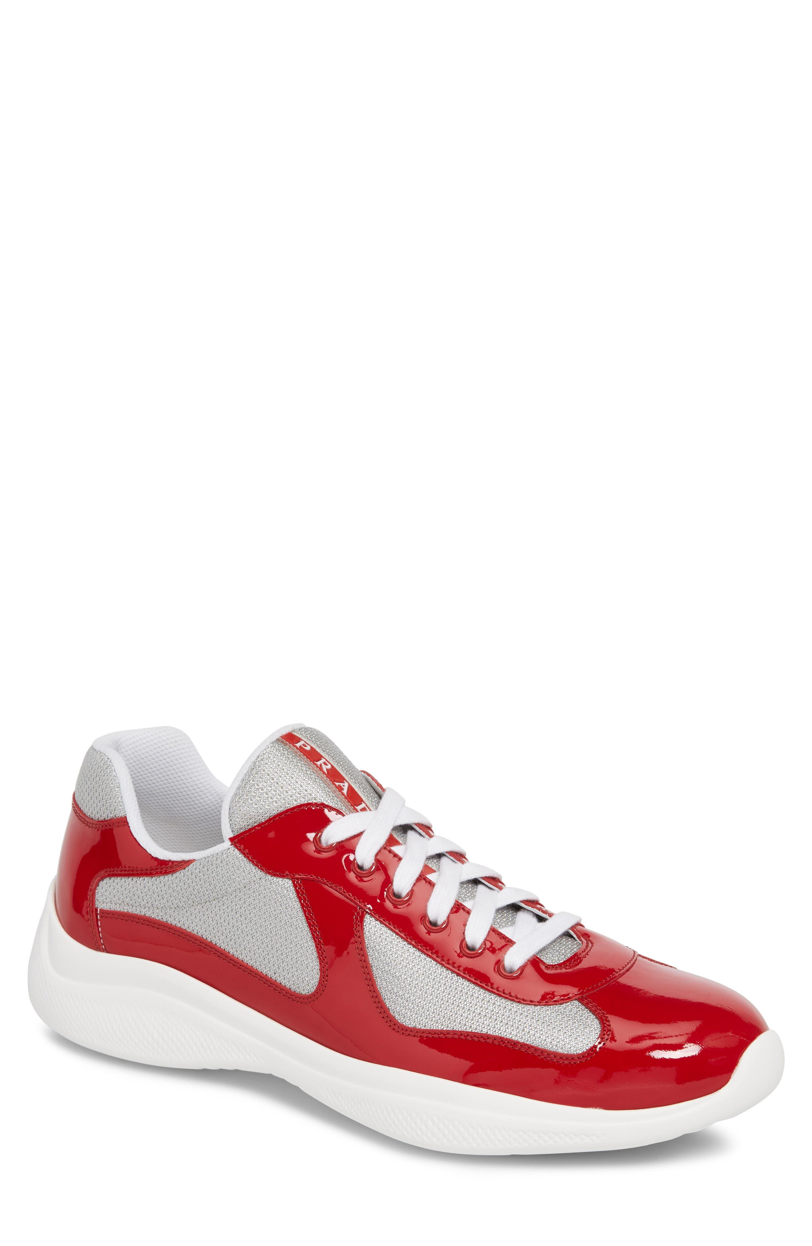 Prada Men's Shoes Leather Trainers Sneakers in Red for Men - Save 64% - Lyst