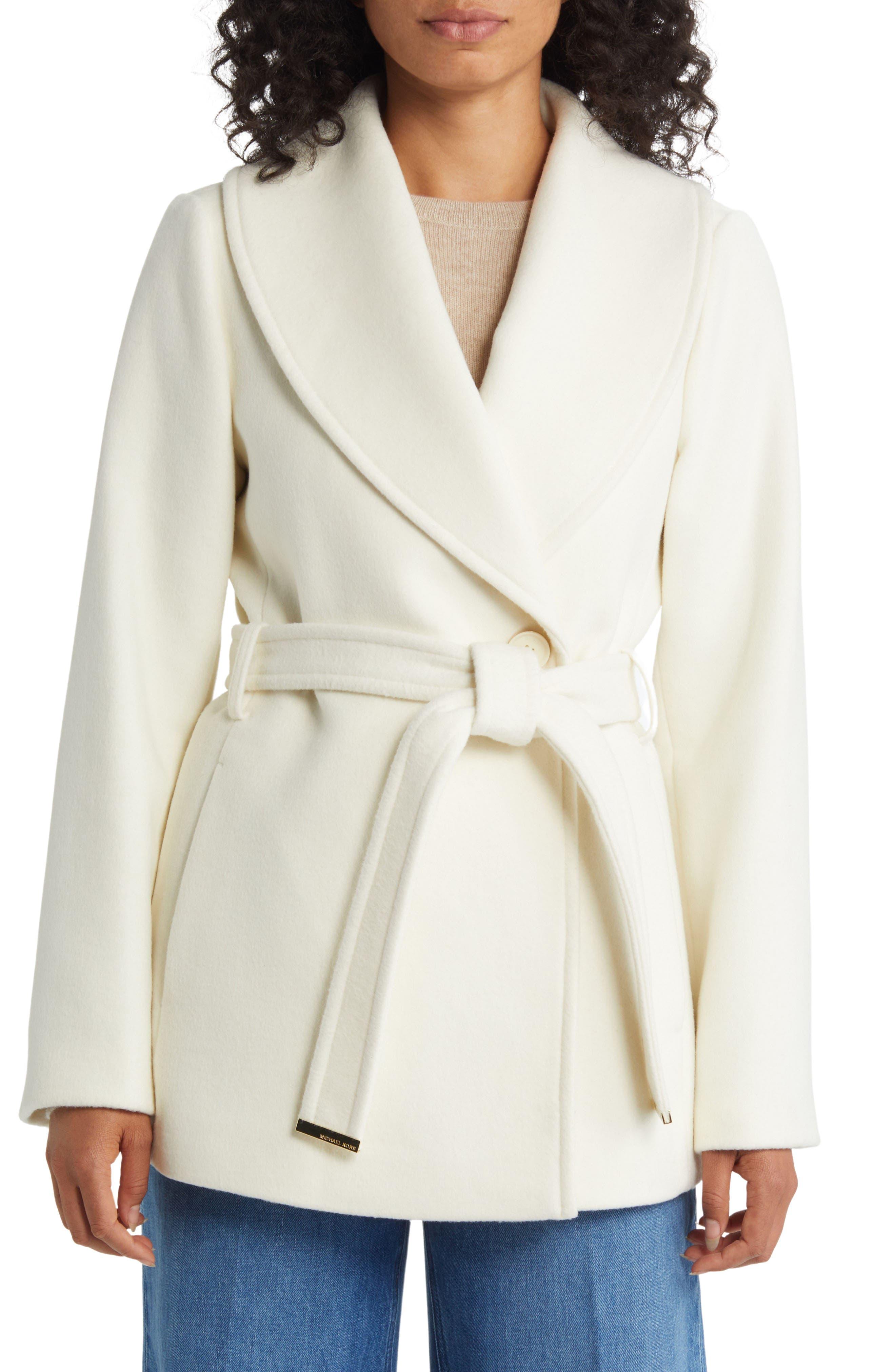 Belted Short Shawl Collar Coat