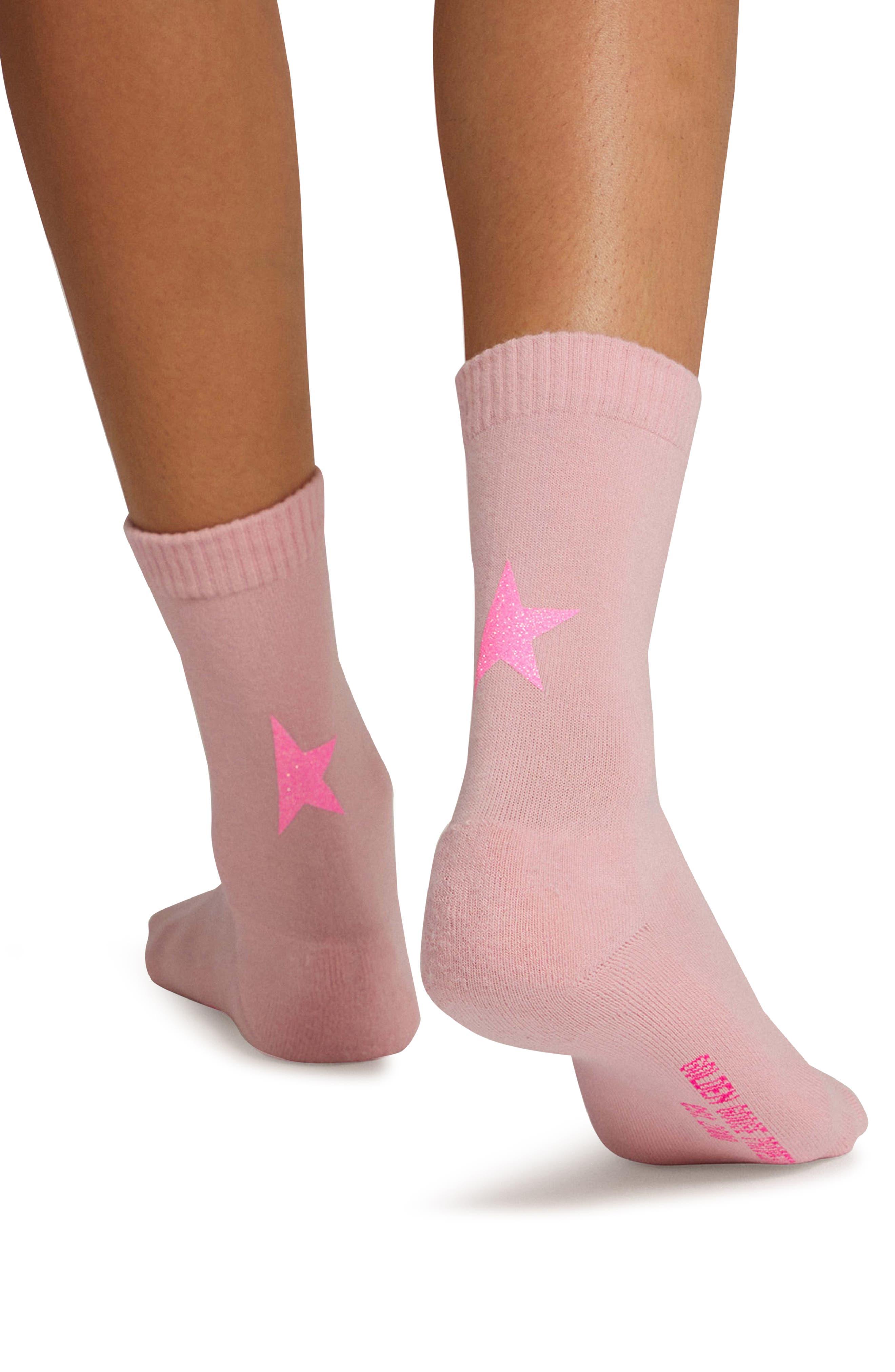 ASOS DESIGN calf length sheer socks in glitter star print in black