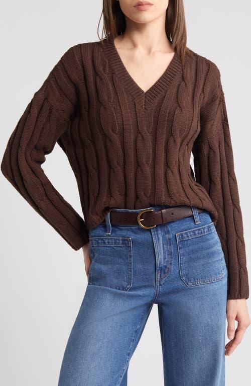 Madewell Cable Knit V Neck Crop Sweater in Brown Lyst