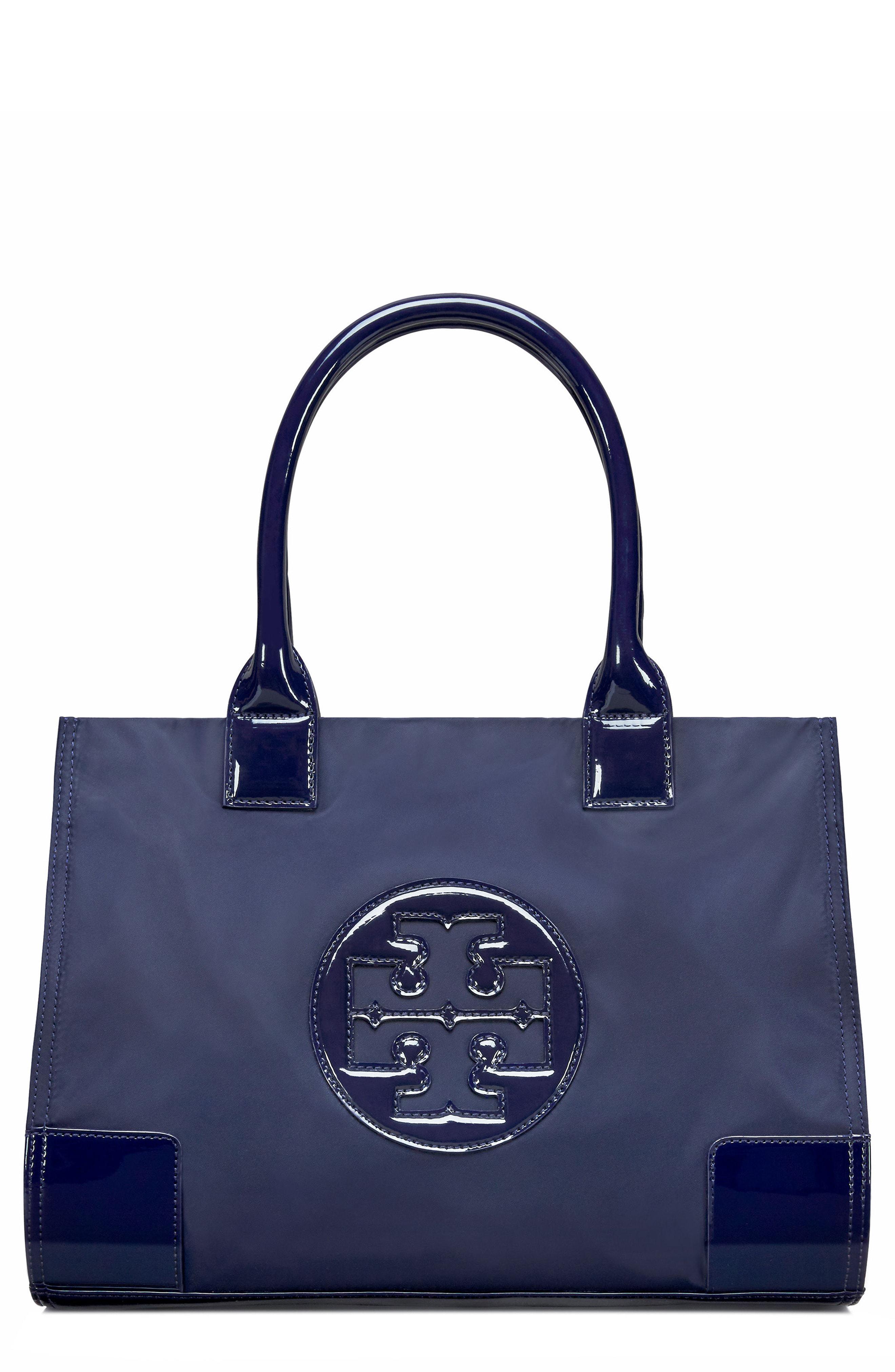 ella mini patent leather trimmed nylon tote