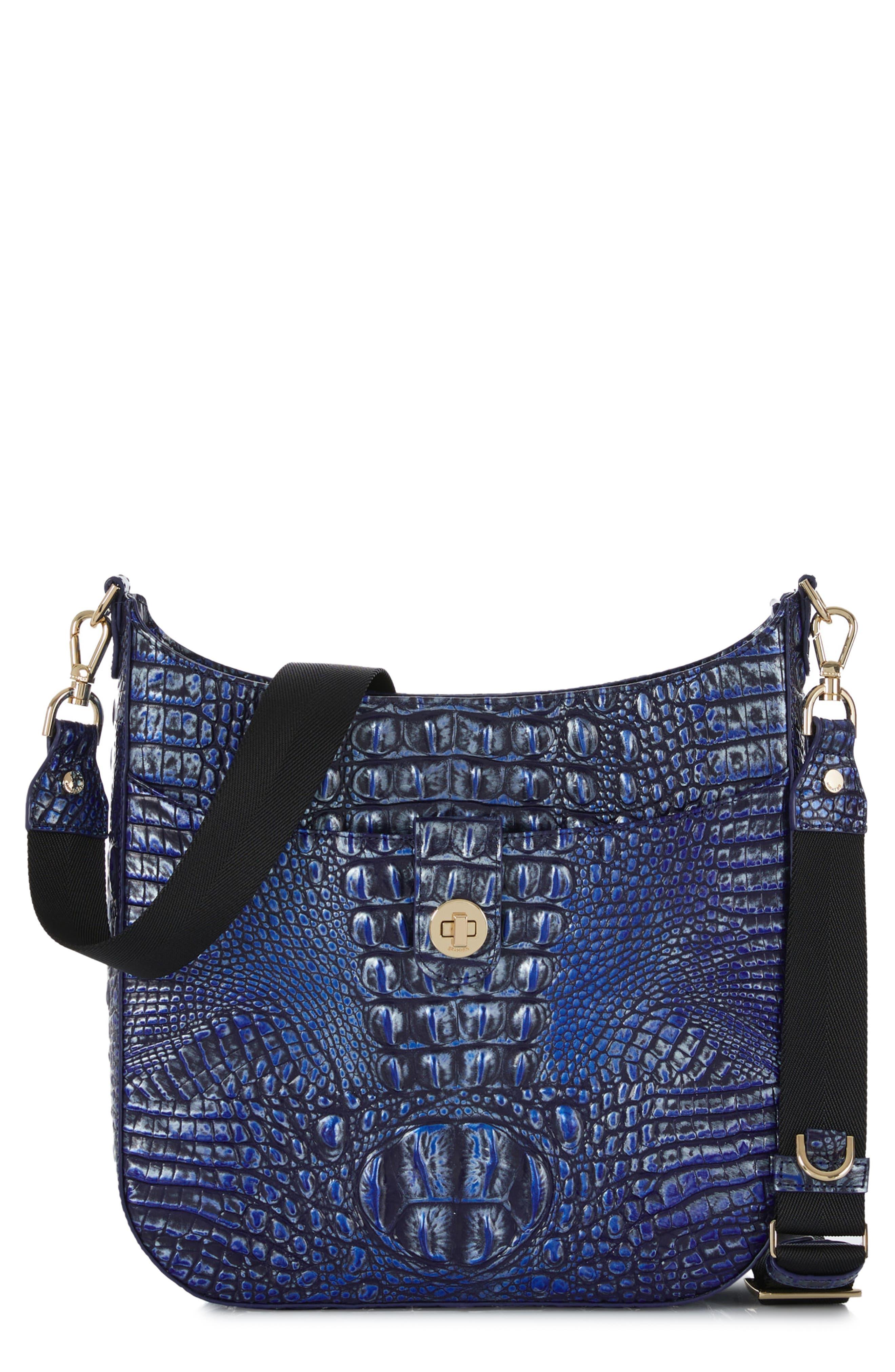 Brahmin Leia Croc Embossed Leather Crossbody Bag in Blue | Lyst