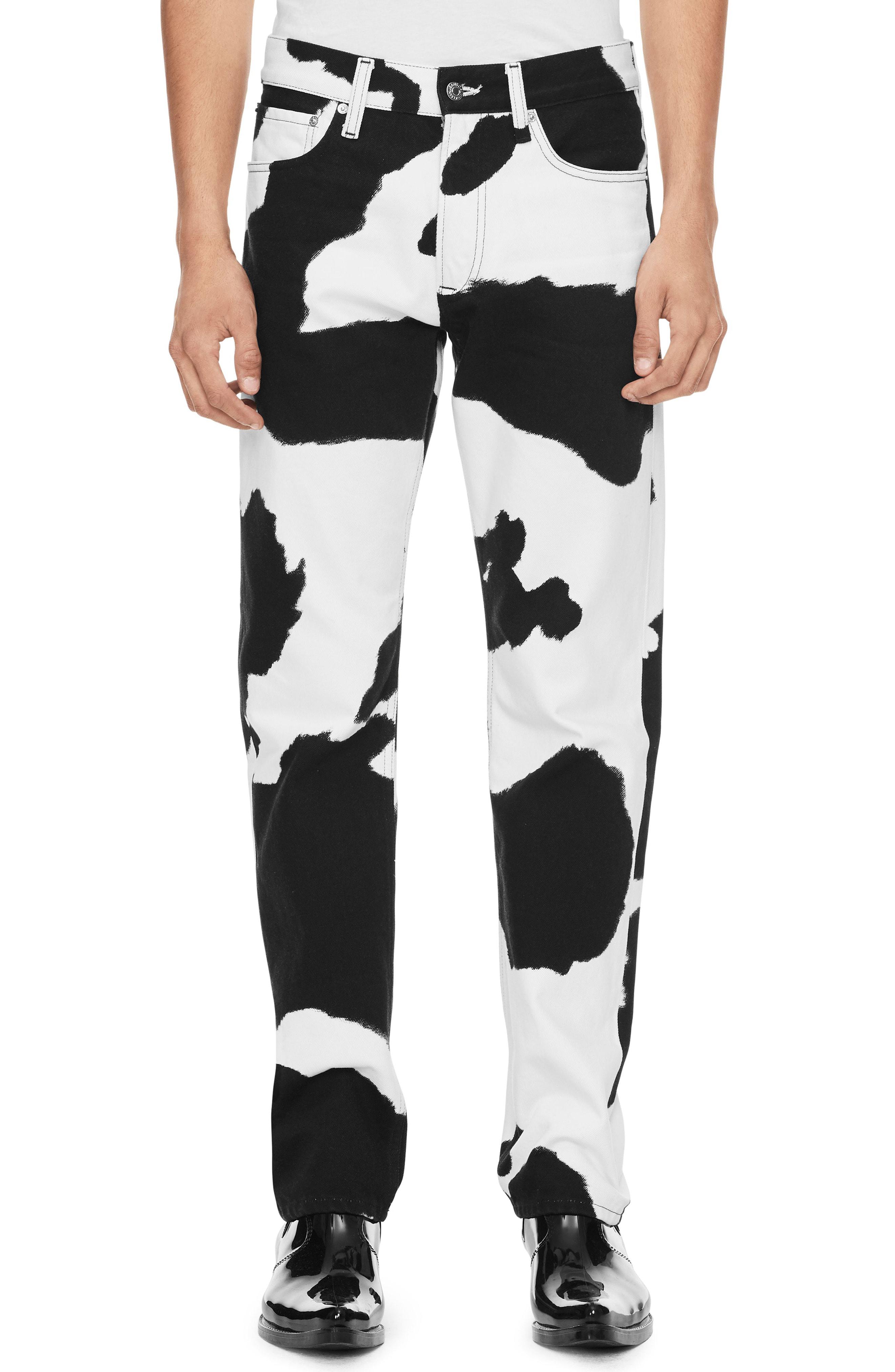 Calvin Klein Cow Print Straight Leg Jeans in Black for Men | Lyst
