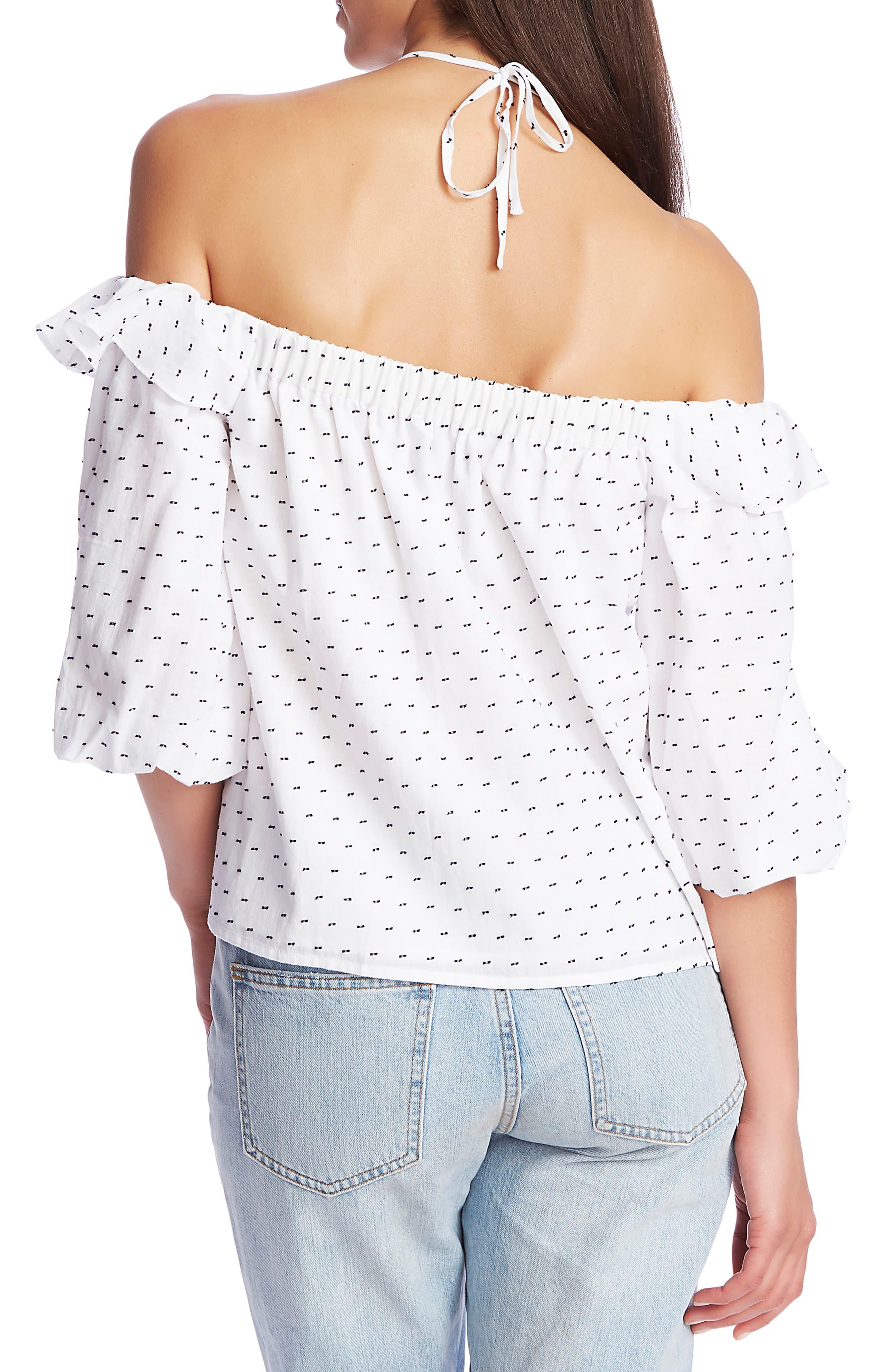 1.STATE Ruffle Halter Neck Clip Dot Top in Ultra White (White) Lyst