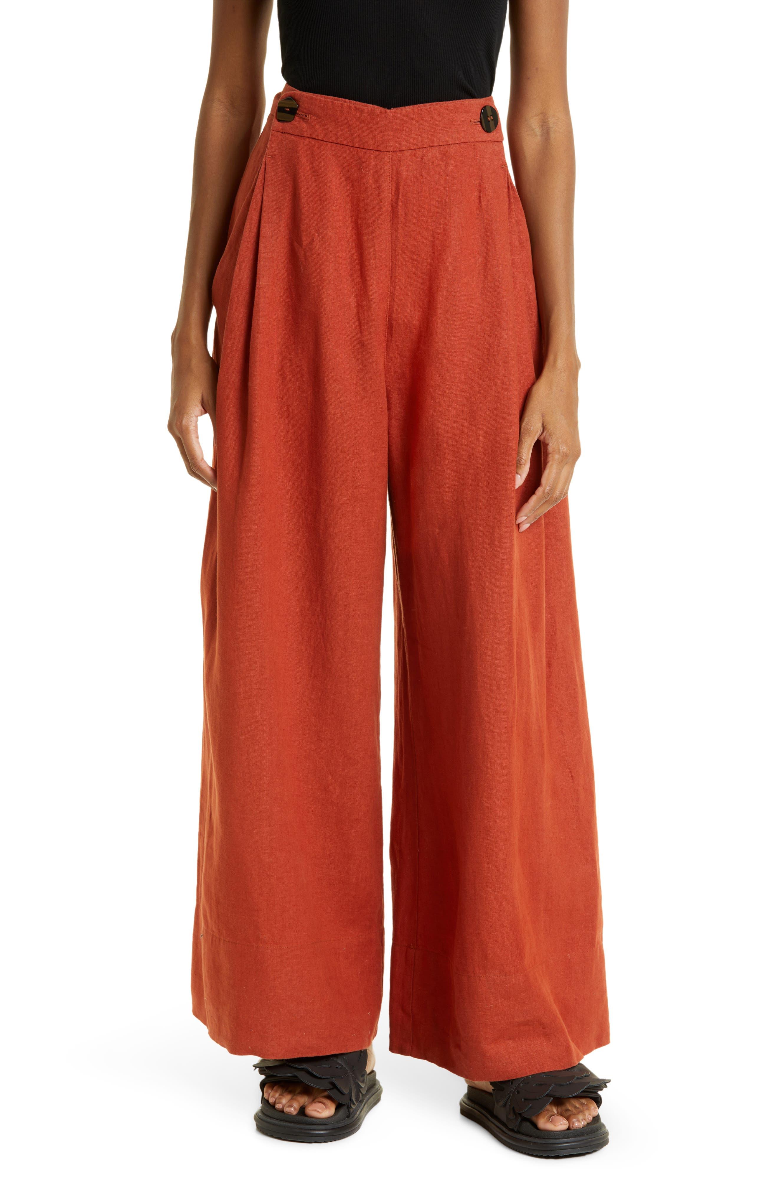 FARM Rio Wide Leg Linen Pants in Red Lyst