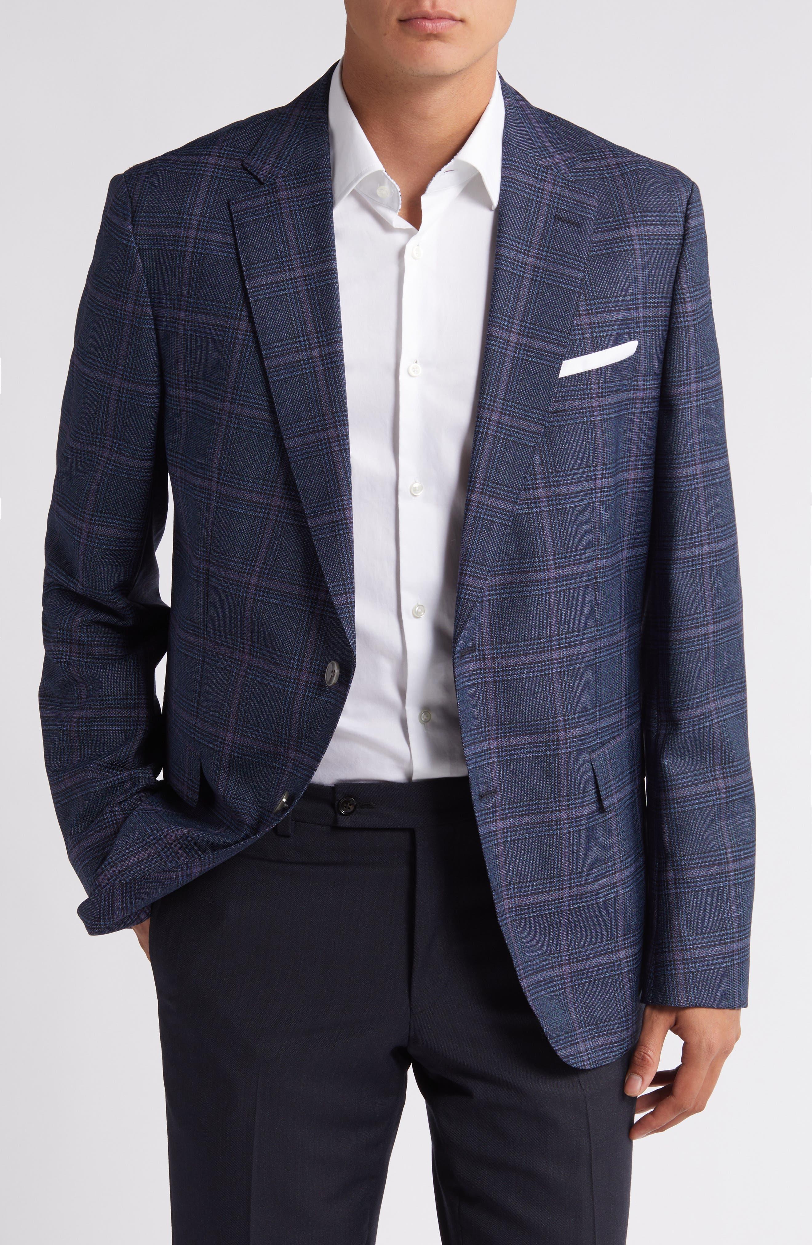 BOSS Hutson Check Wool Sport Coat in Blue for Men | Lyst