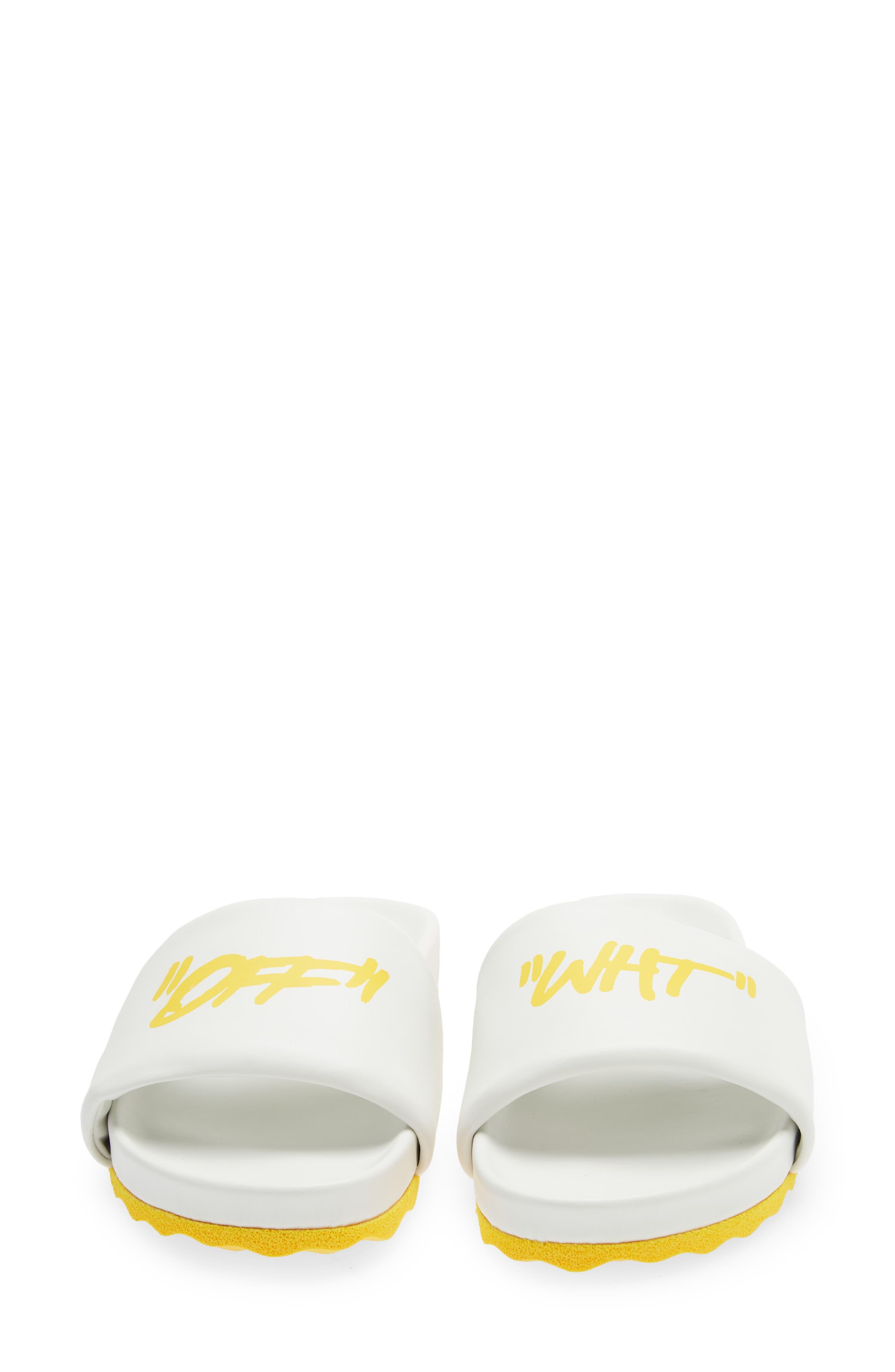 Off White c o Virgil Abloh Quotes Leather Slide Sandal in White