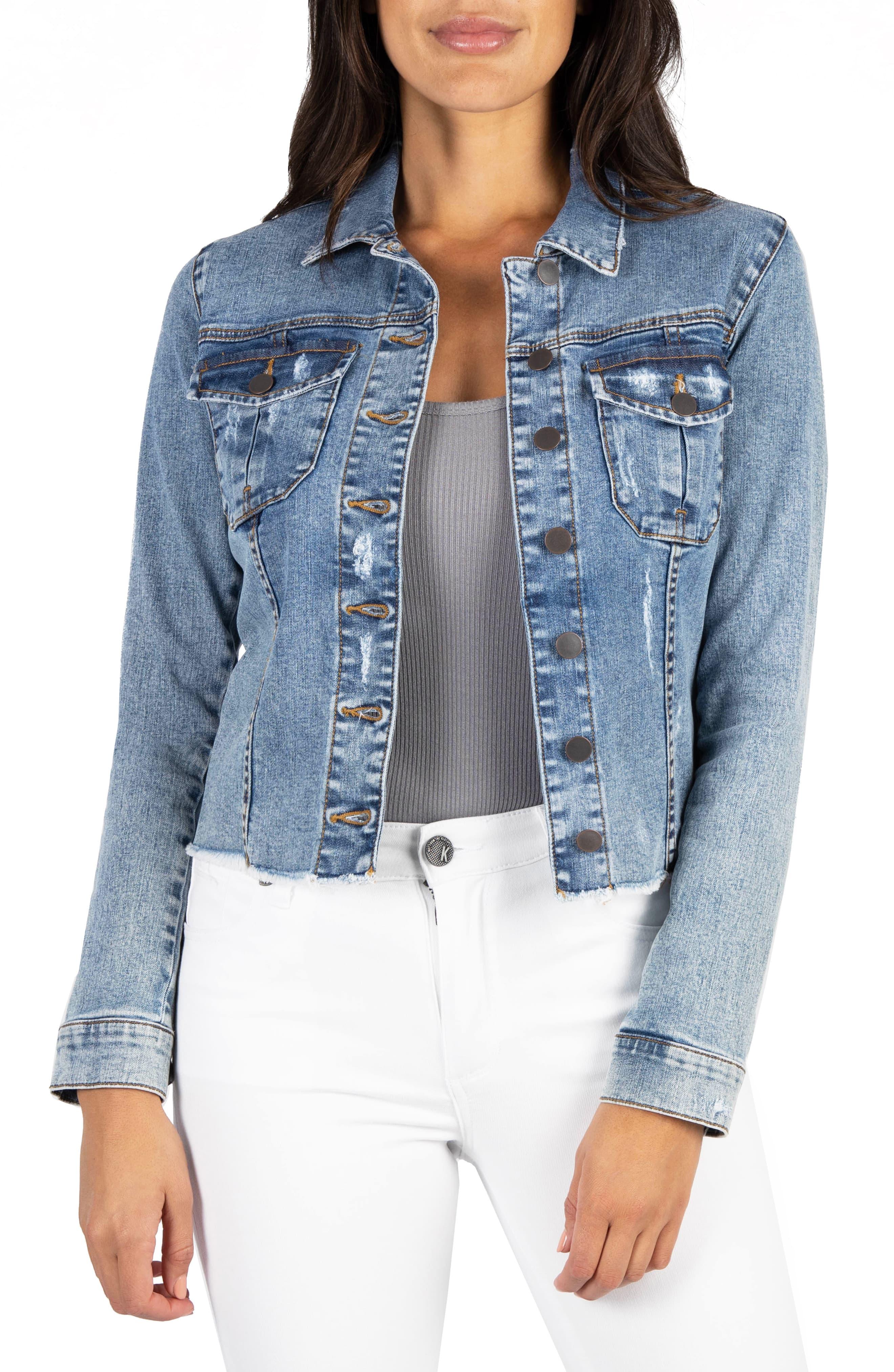 Kut From The Kloth Kara Fray Hem Denim Trucker Jacket in Blue Lyst