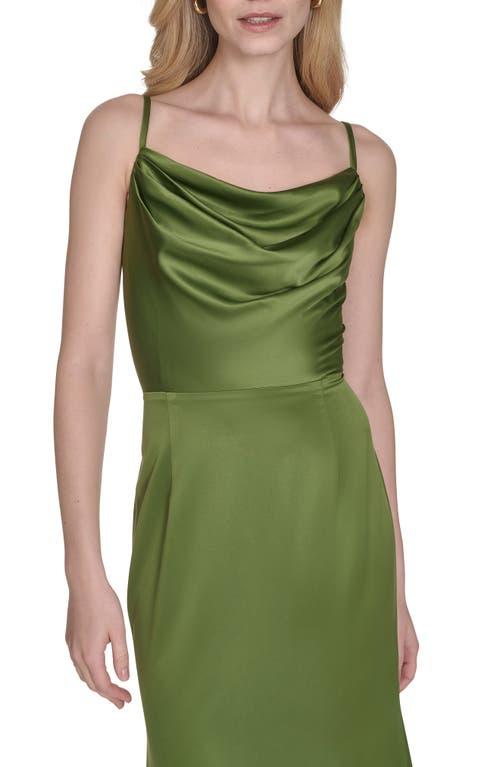 Vince Camuto Satin Cowl Neck Gown in Green | Lyst