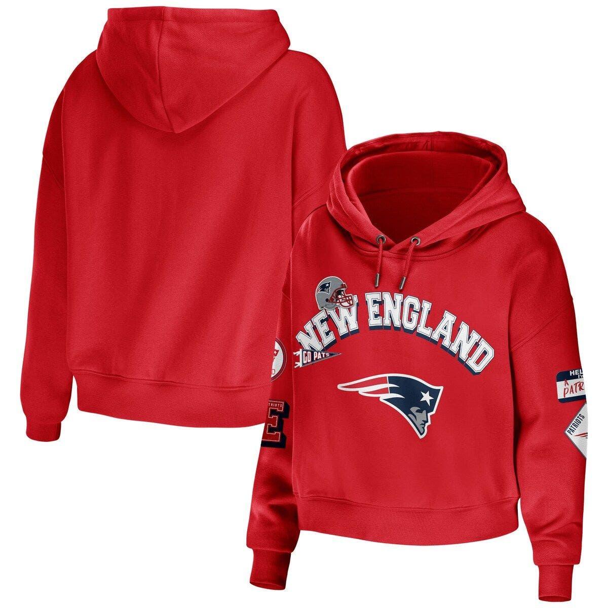 Women's New England Patriots WEAR By Erin Andrews Heathered Gray Pullover  Fleece Hoodie