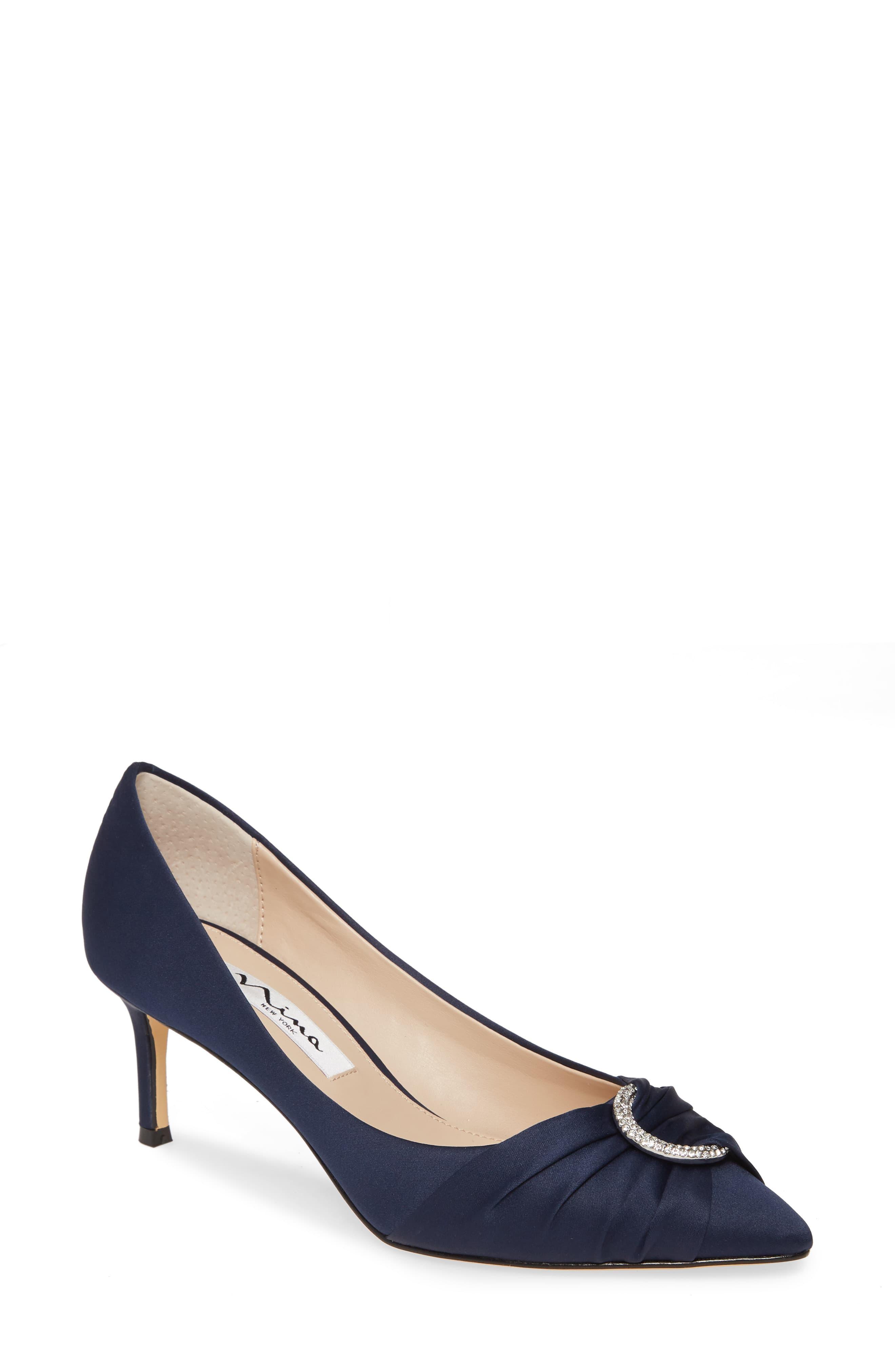Nina Satin Sue Crystal Embellished Pointed Toe Pump in Blue - Lyst