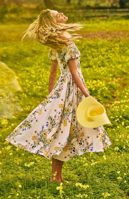 ted baker linen dress Soft Blooms Puff Sleeve Linen Midi Shirt Dress | Breei