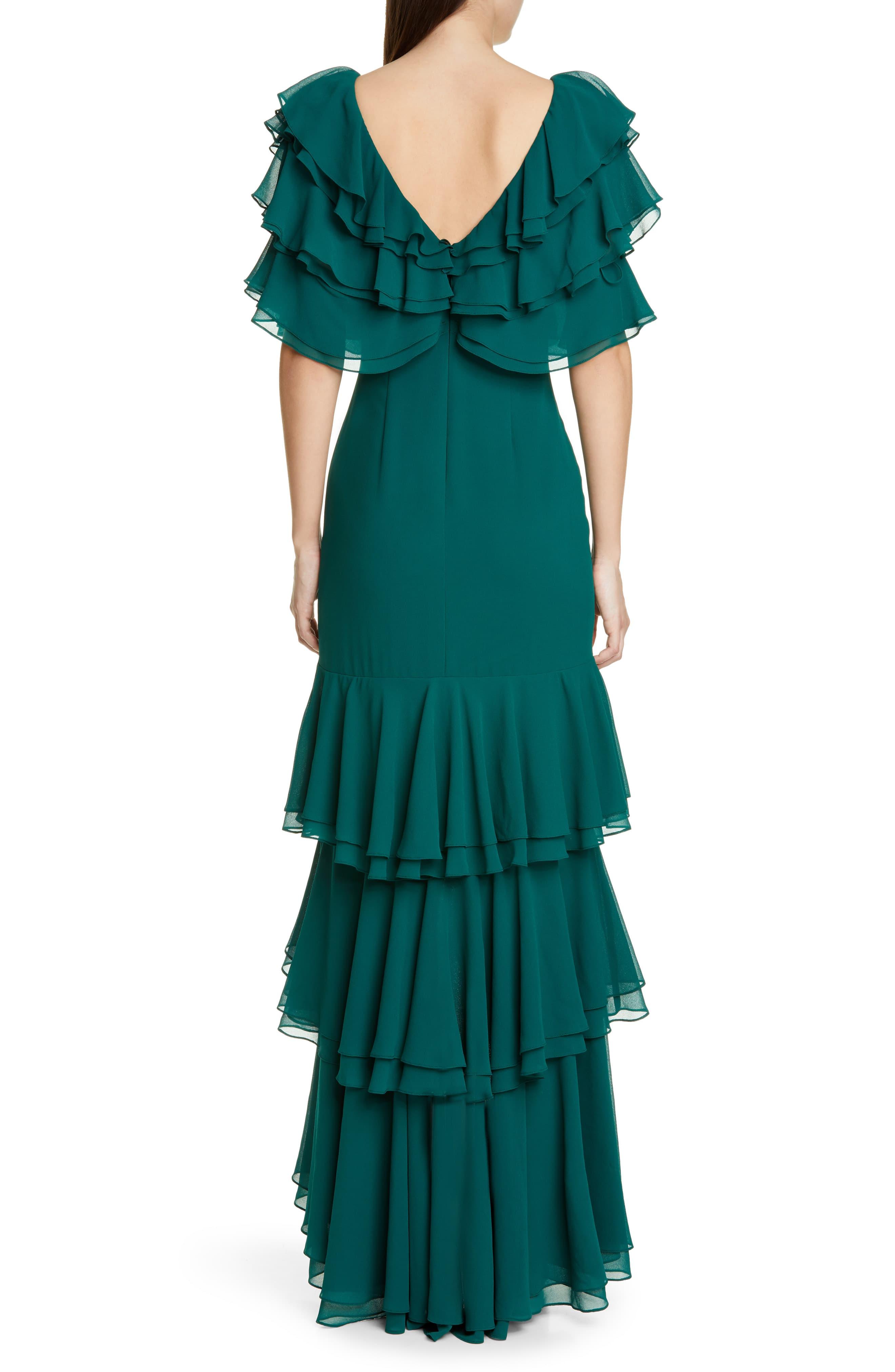 badgley mischka ruffle gown