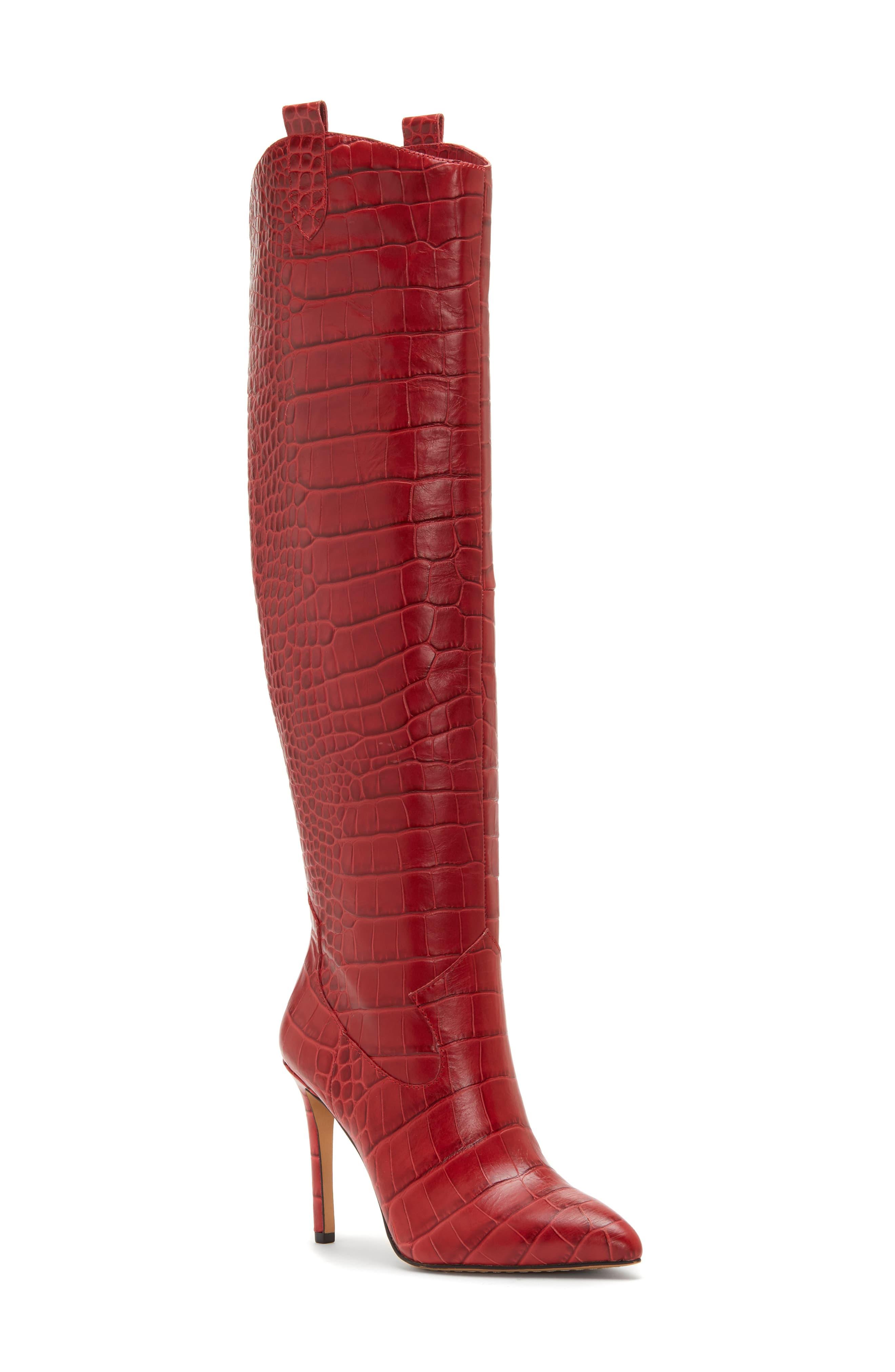 Vince Camuto Kervana Croc Embossed Knee High Boot in Red - Lyst