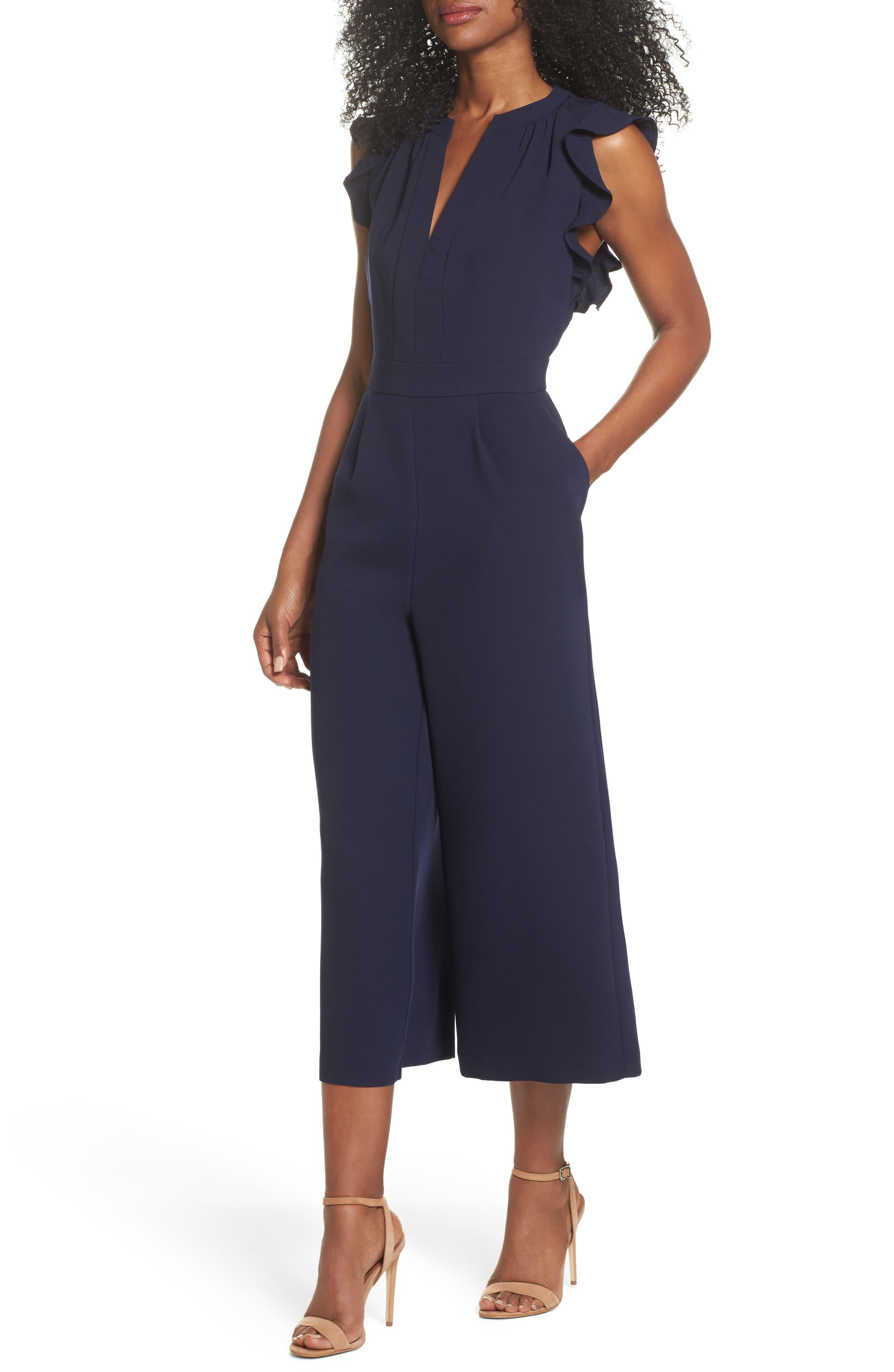 Vince Camuto Ruffle Wide Leg Crop Jumpsuit in Blue - Save 41% - Lyst