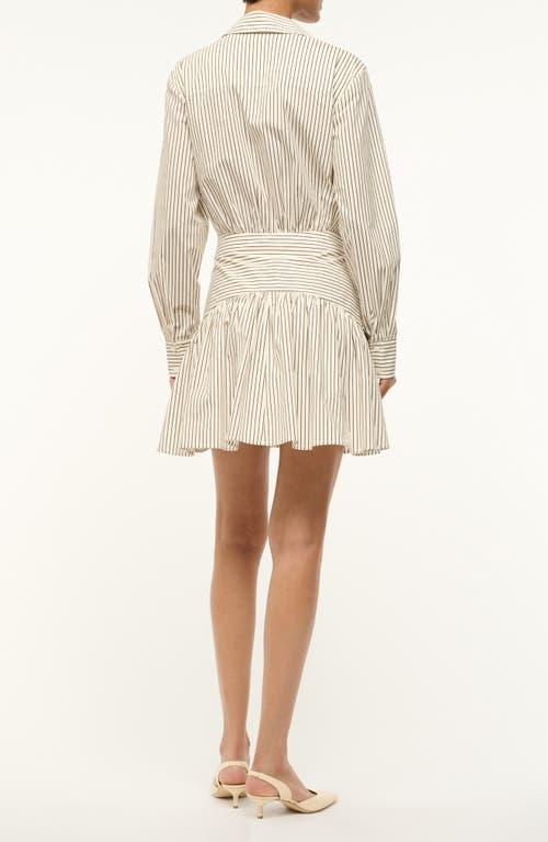 STAUD Rocco Stripe Long Sleeve Stretch Cotton Mini Shirtdress in Natural |  Lyst