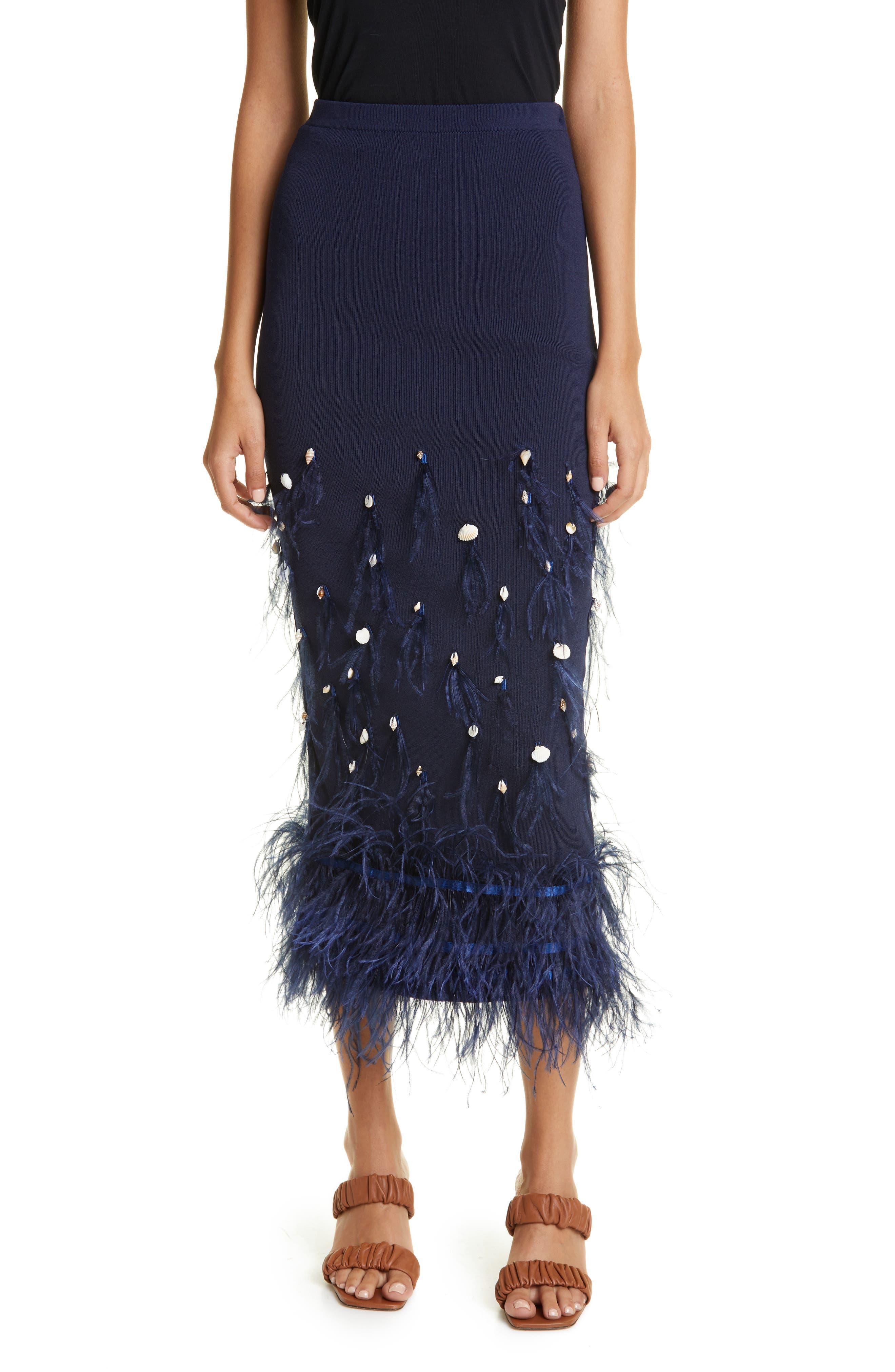STAUD Makayla Shell & Ostrich Feather Skirt in Blue Lyst