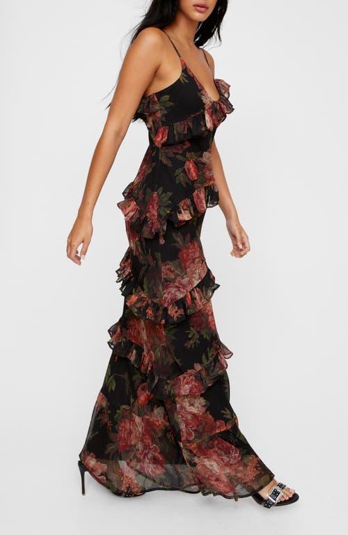 Nasty Gal Floral Ruffle Tiered Chiffon Dress in Black Lyst