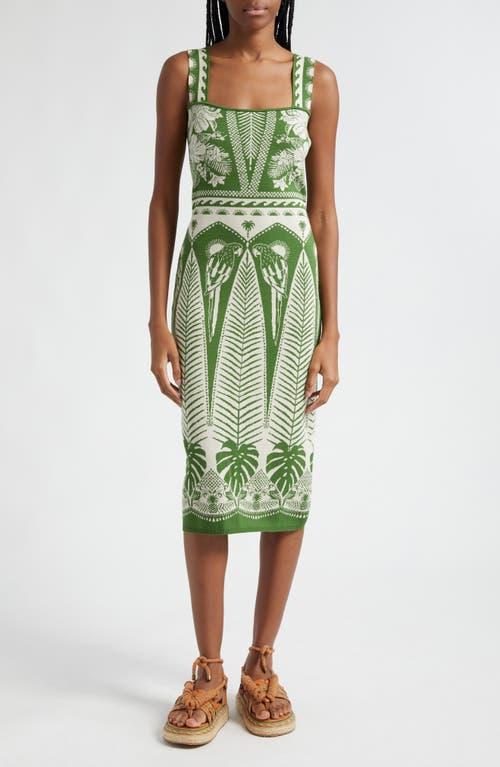 FARM Rio Macaw Jacquard Sweater Dress in Green