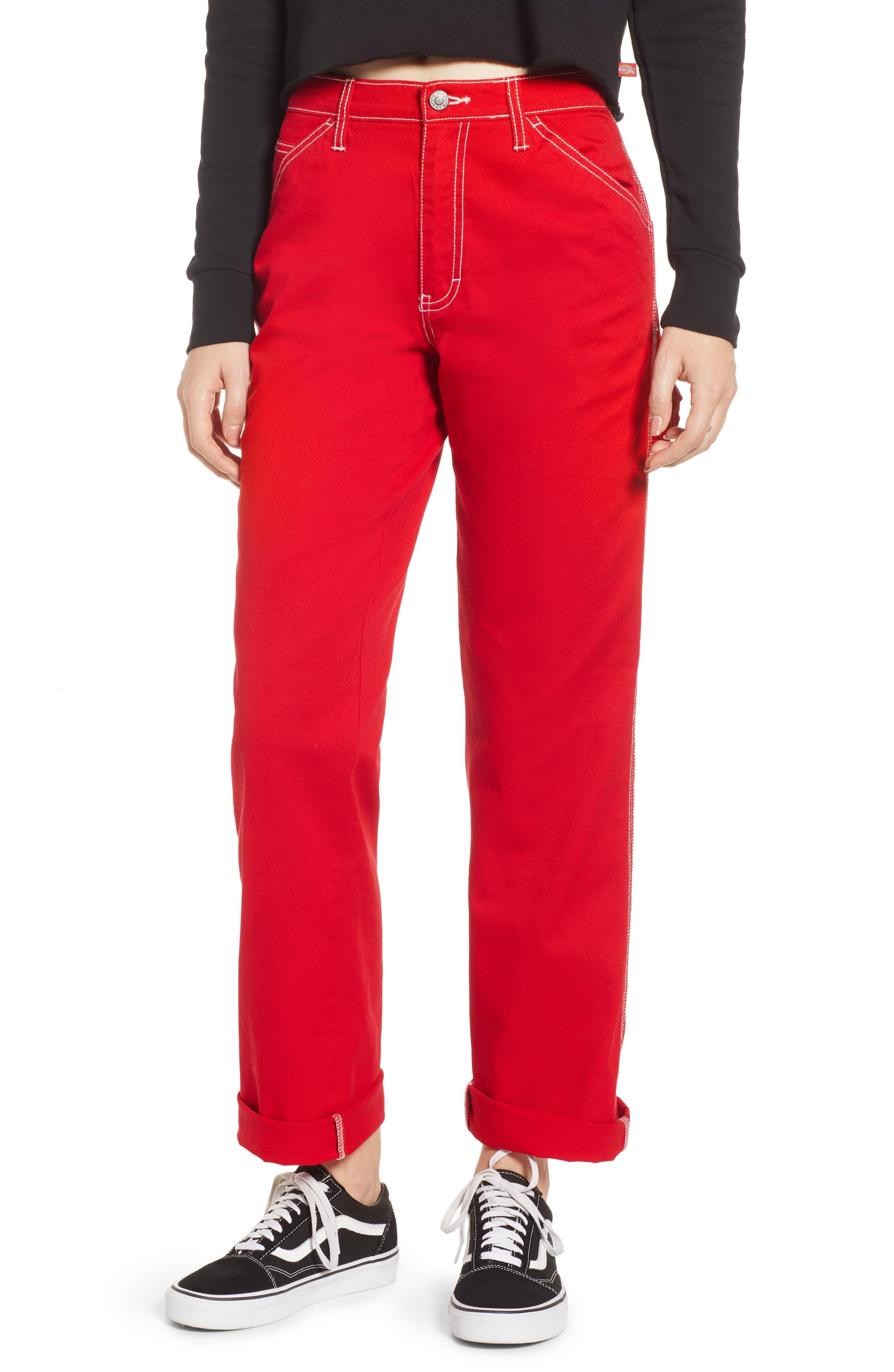 red carpenter pants