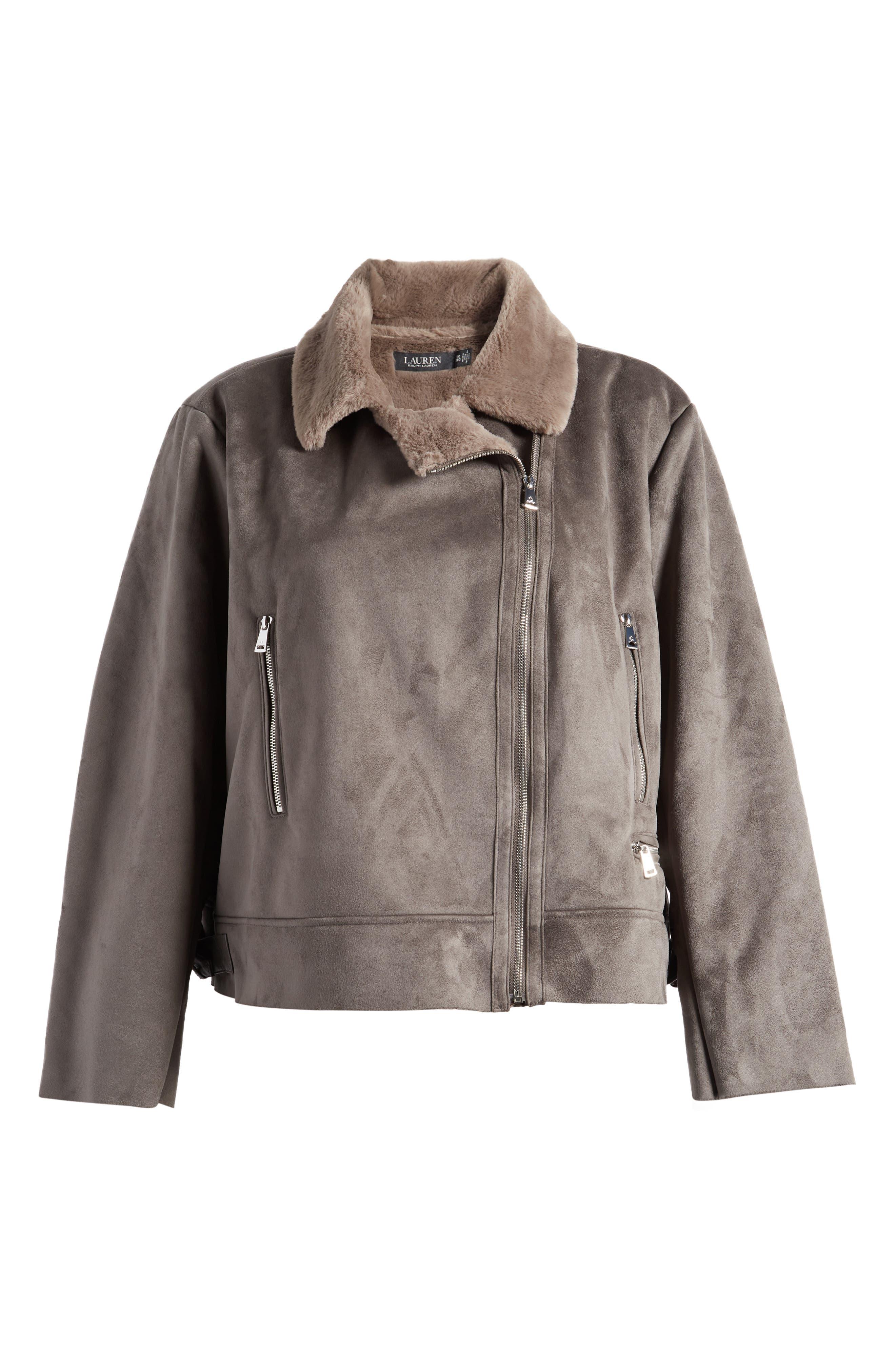 Lauren by Ralph Lauren Faux Shearling Moto Jacket in Brown | Lyst