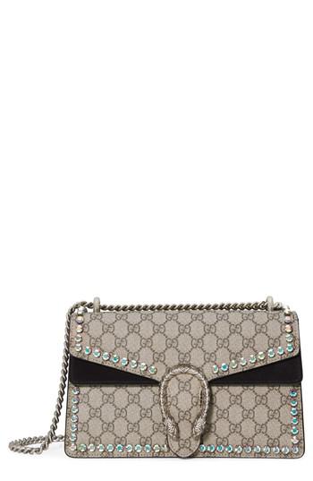 Gucci Small Dionysus Crystal Embellished Gg Supreme Canvas & Suede Shoulder Bag - in Metallic - Lyst