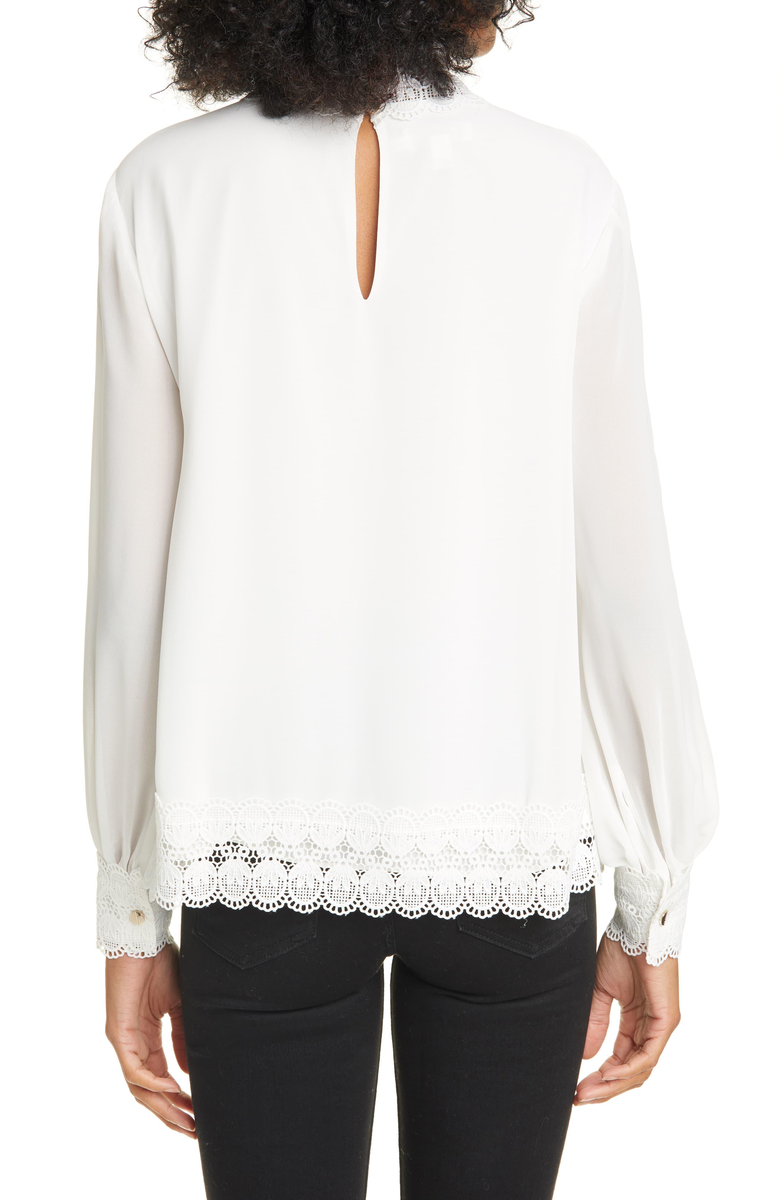 Ted Baker Cailley Lace High Neck Blouse in Ivory (White) - Lyst