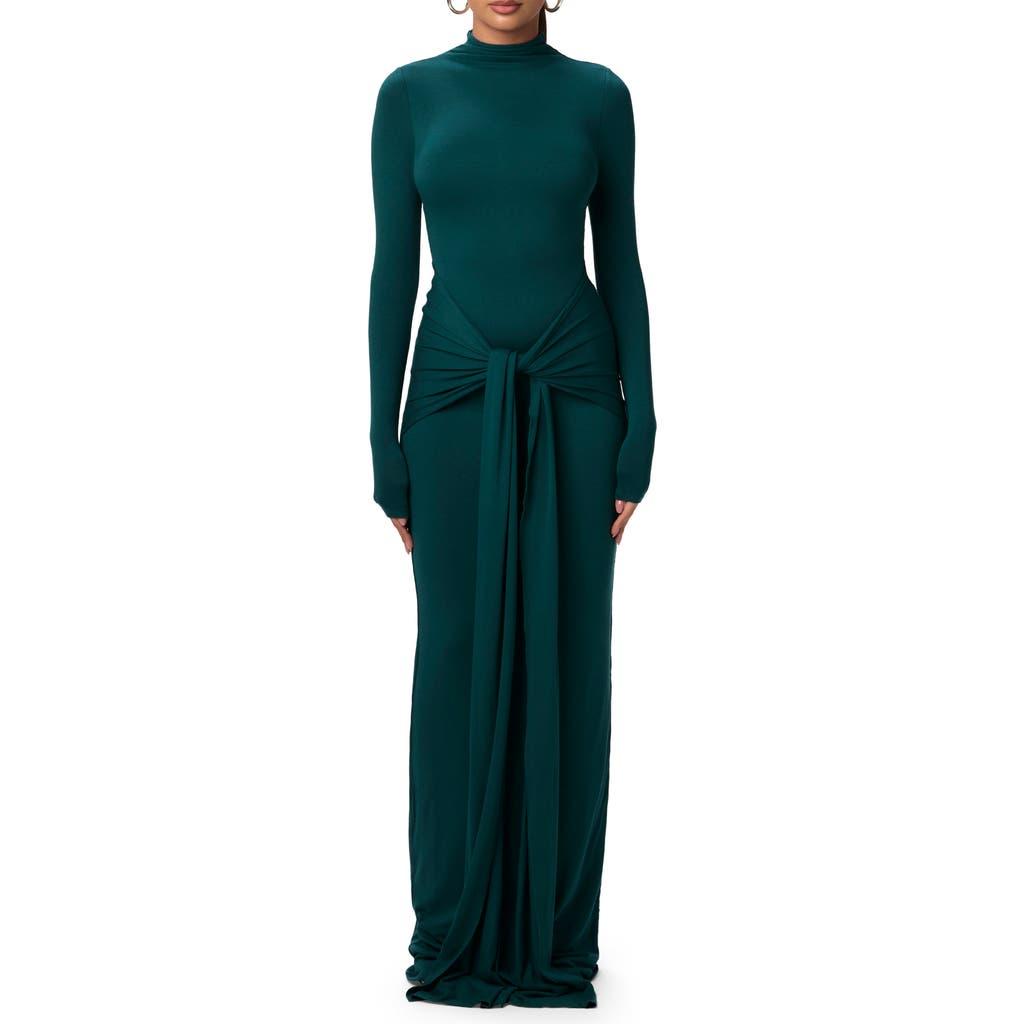 Naked Wardrobe Tie Front Long Sleeve Maxi Dress in Green | Lyst