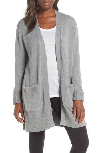 UGG UGG Lauren Open Front Faux Fur Pocket Cardigan in Grey Heather ...