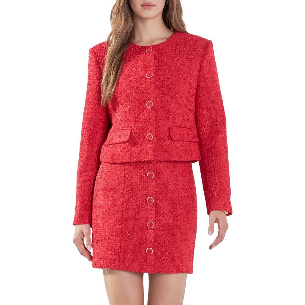 Endless Rose Tweed Crop Jacket in Red Lyst