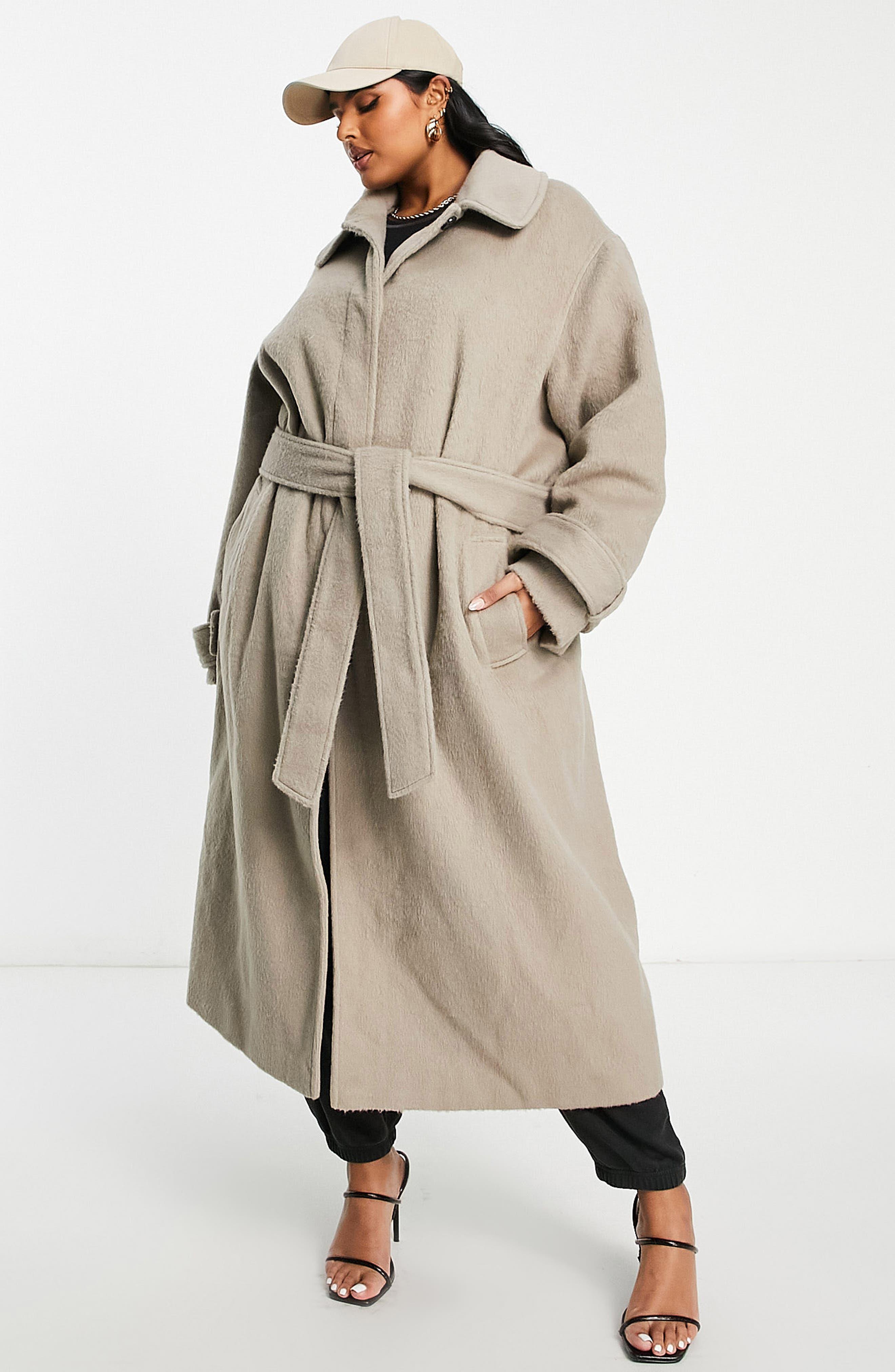 ASOS Brushed Belted Longline Coat in Natural Lyst