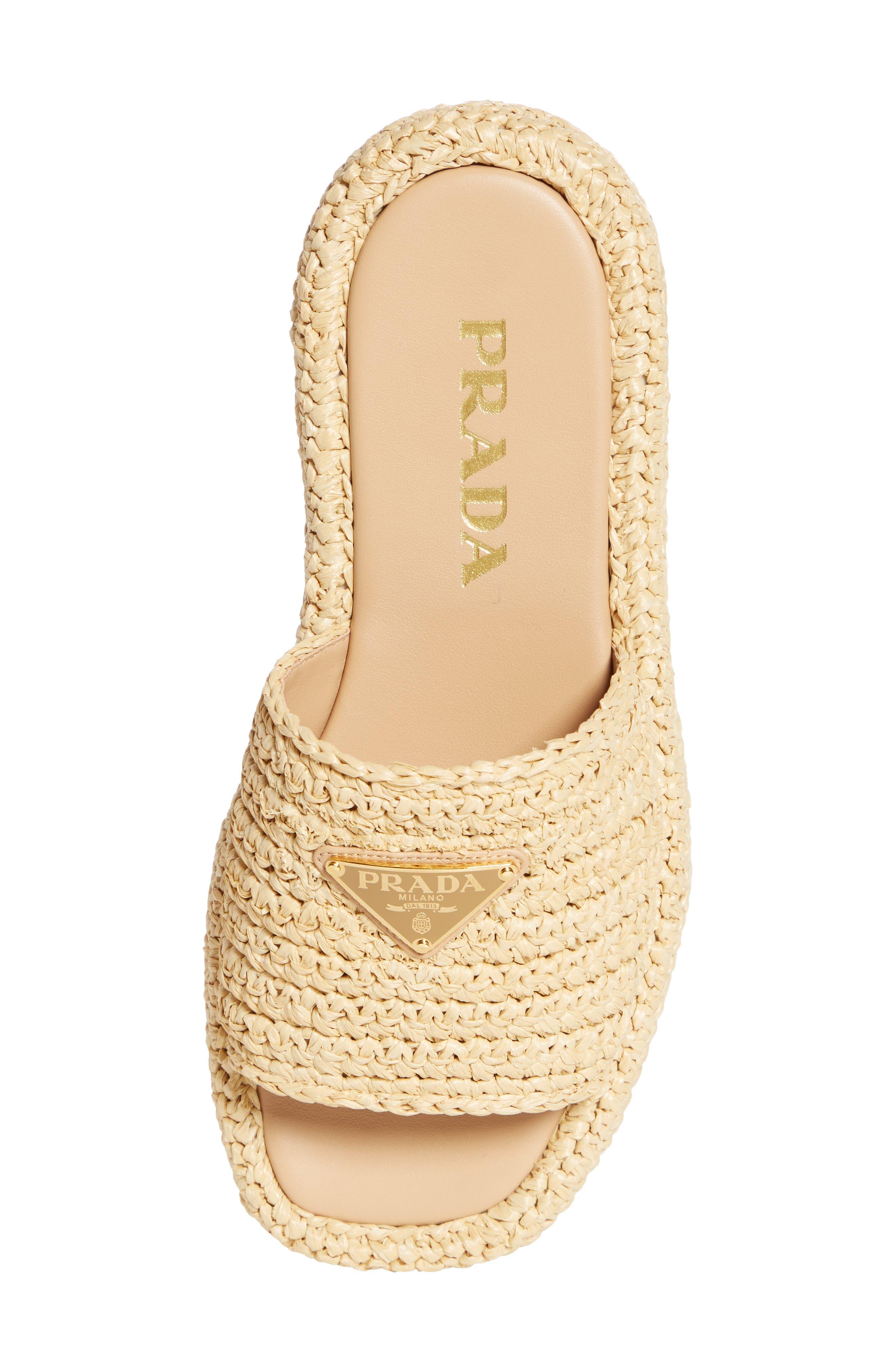 Prada Raffia Flatform Slide Sandal in Natural | Lyst