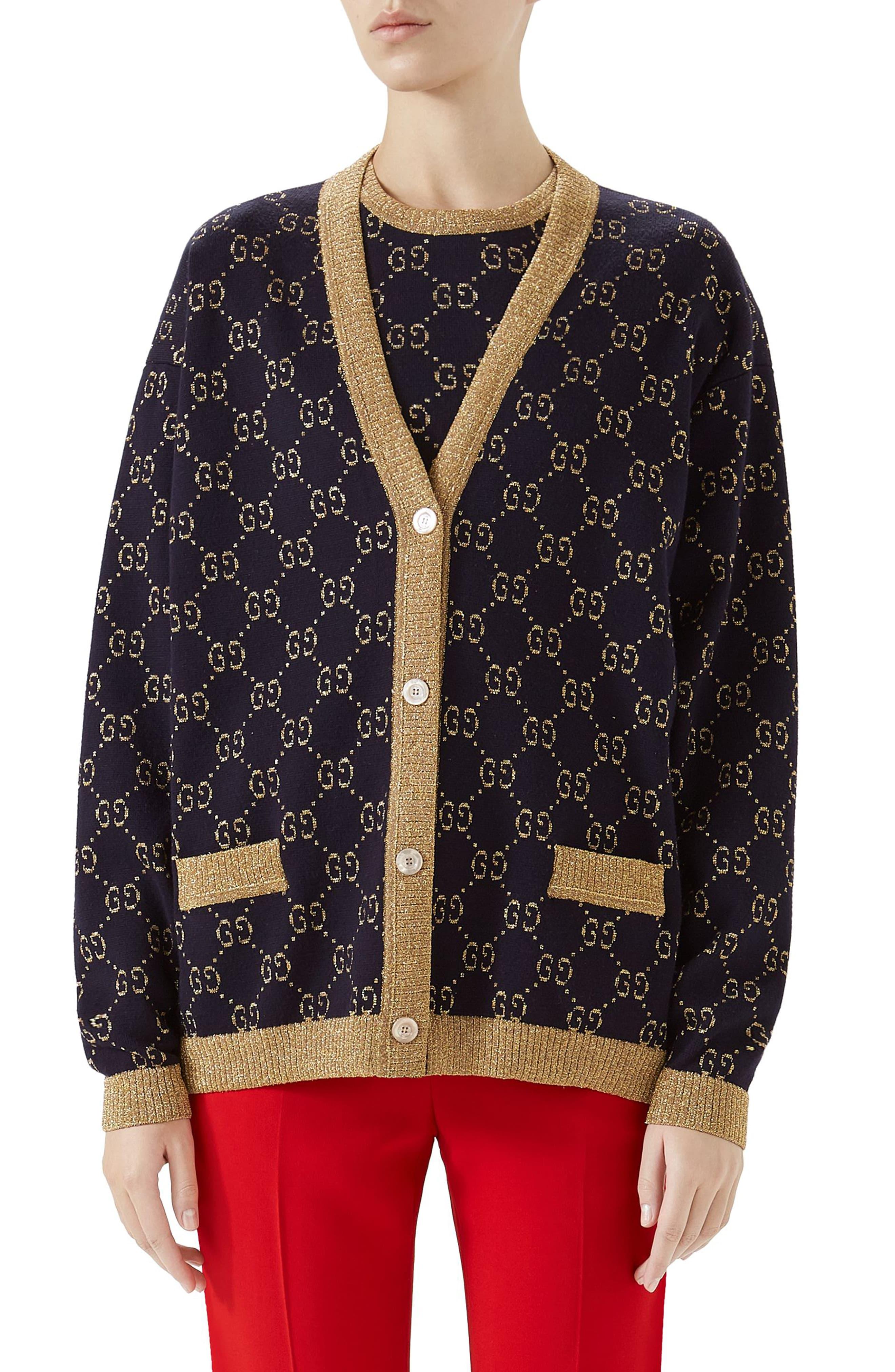 Gucci Cotton Metallic Gg Cardigan in Blue/ Gold (Blue) Save 7 Lyst