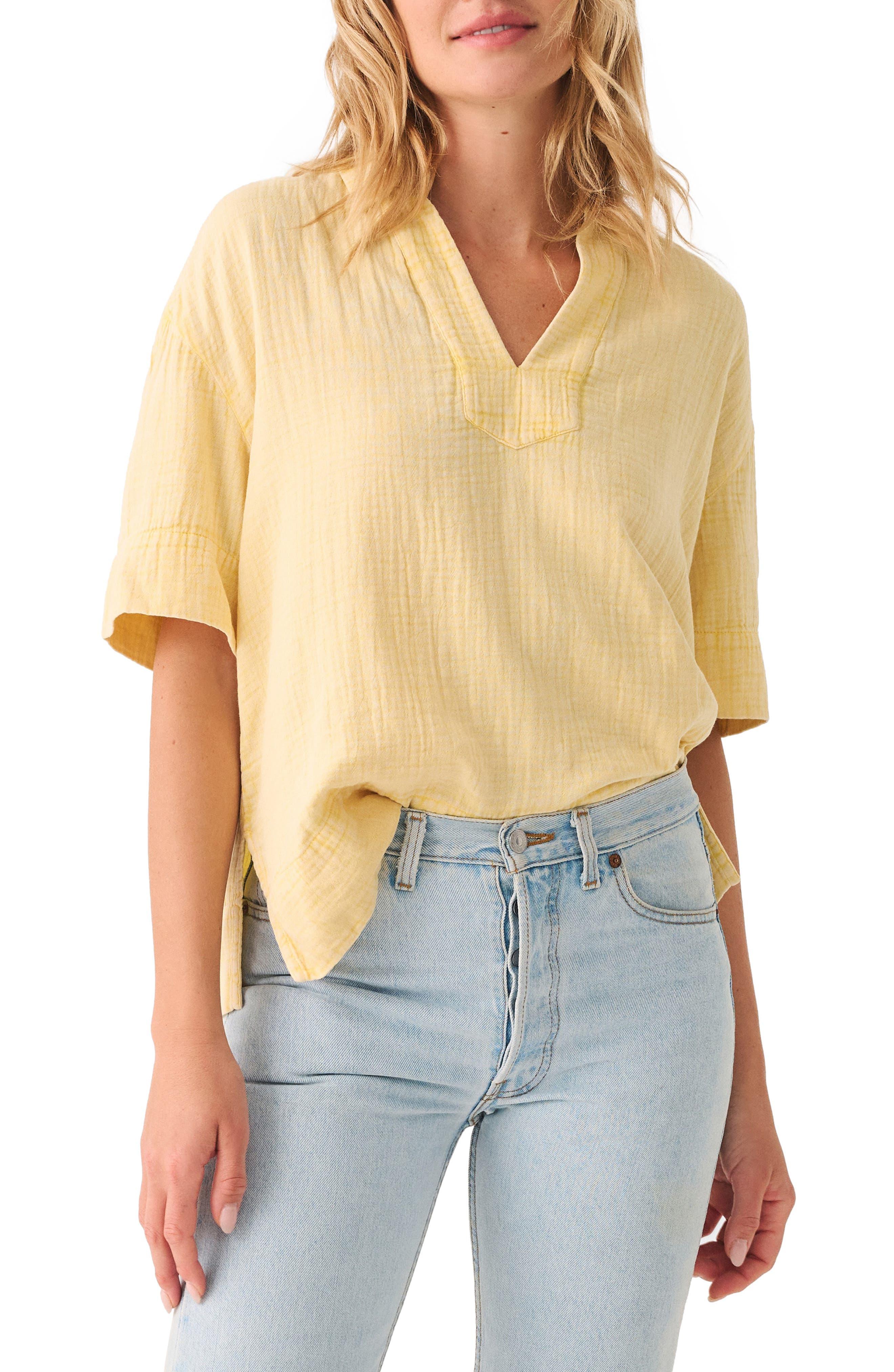 Faherty Dream Organic Cotton Gauze Popover Top in Blue Lyst