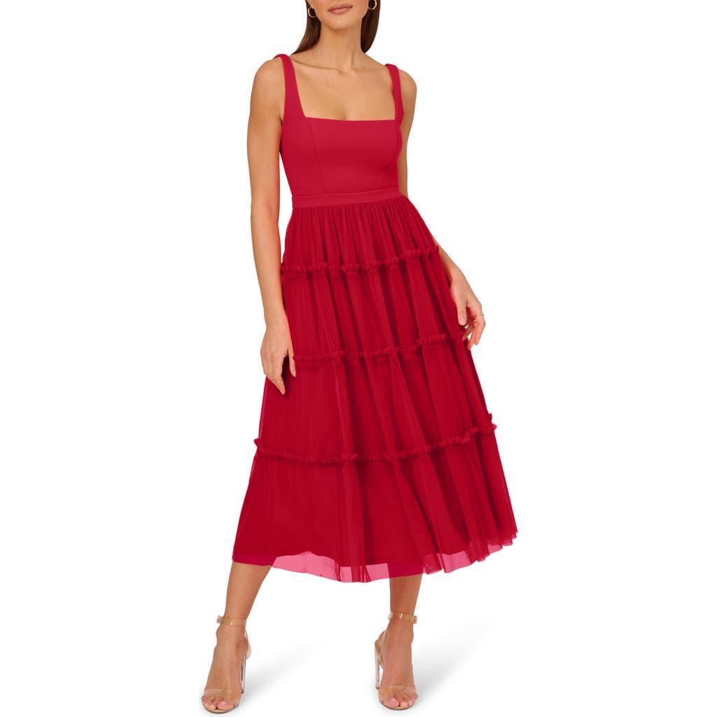 Adrianna Papell Mesh Tiered Midi Dress