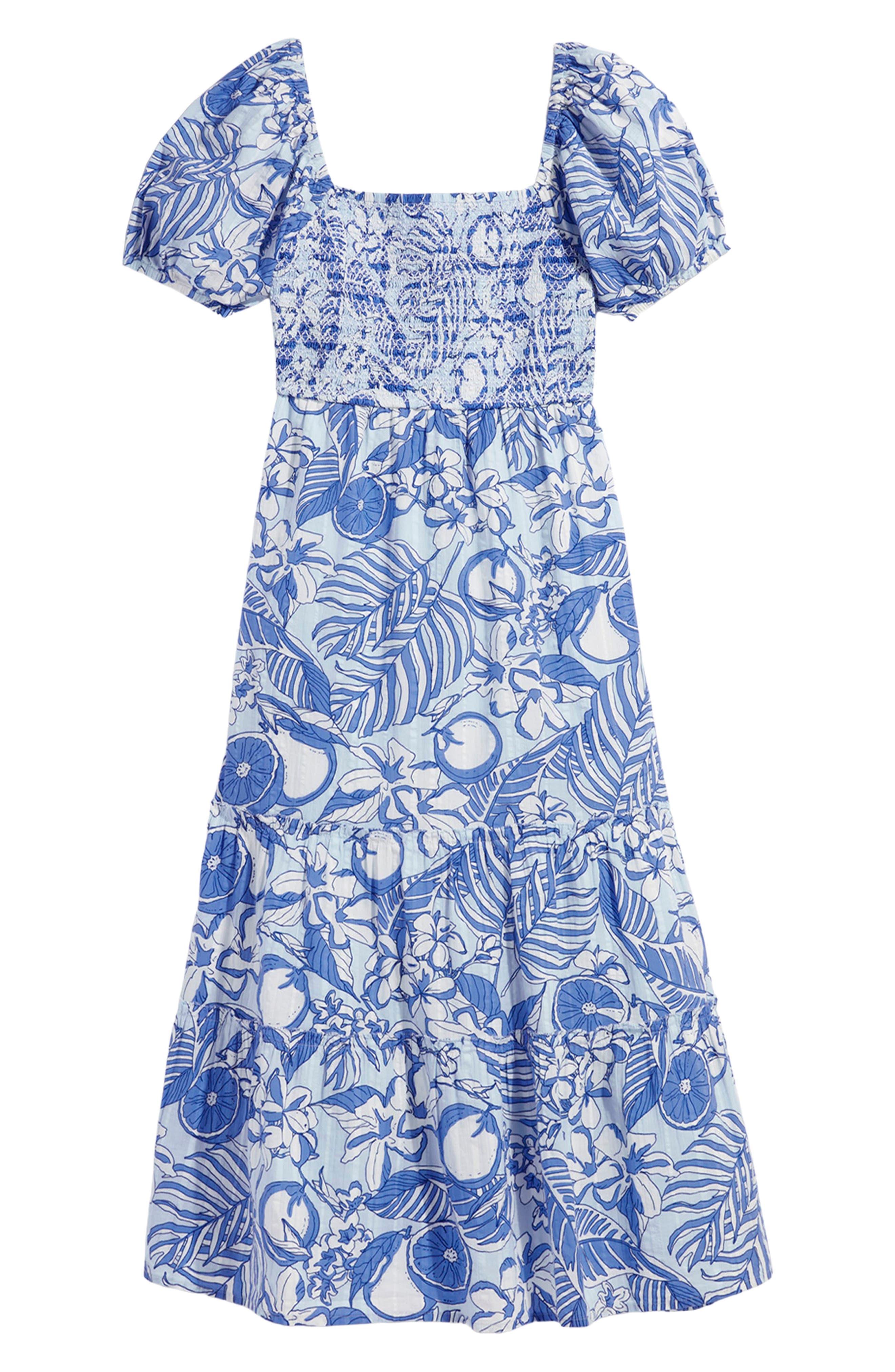 Vineyard Vines Painted Palm Beach Puff Sleeve Midi Dress in Blue Lyst