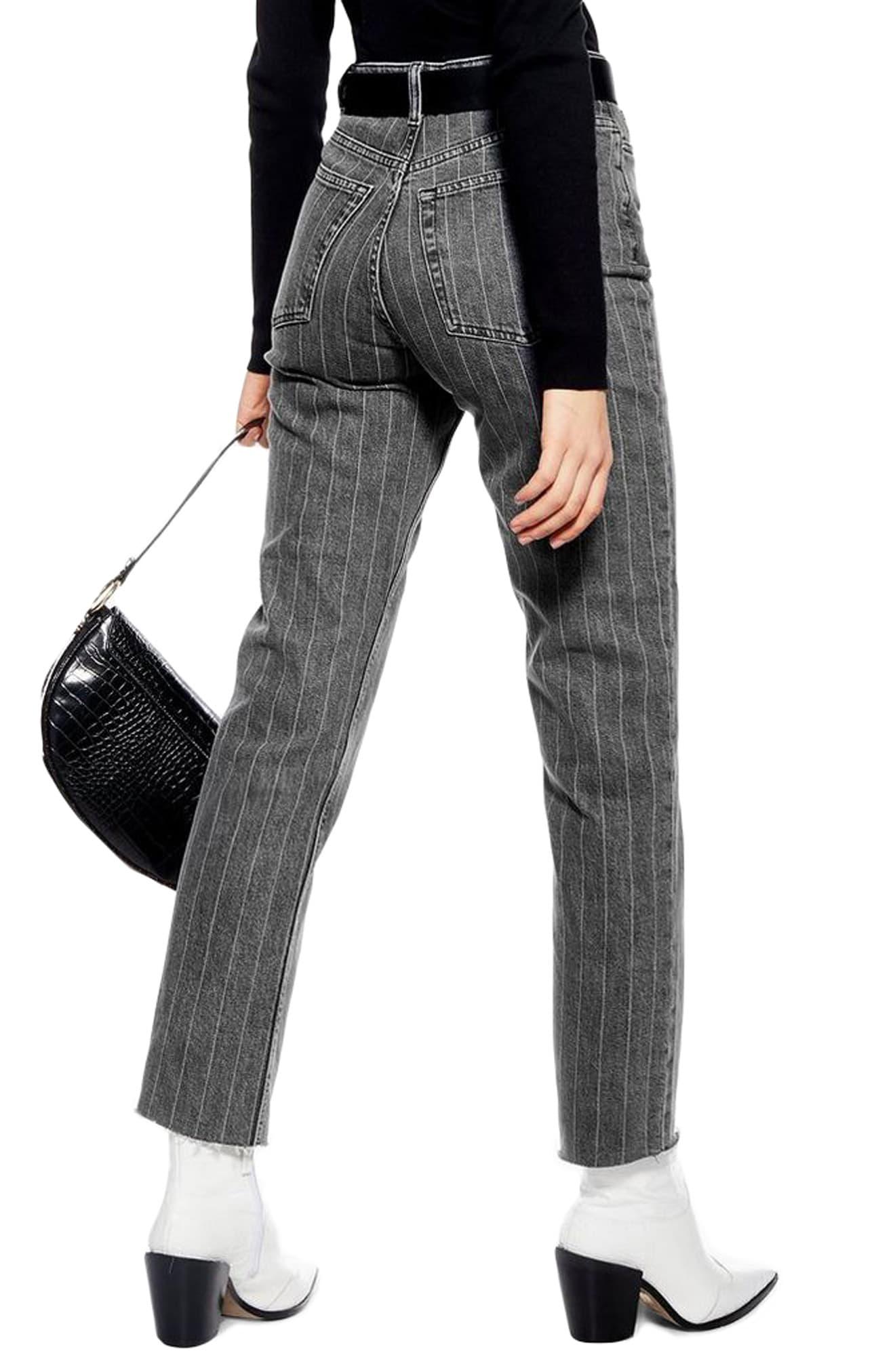 high waisted pinstripe jeans