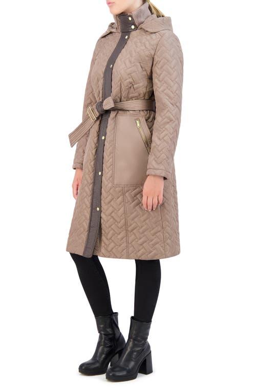 Cole Haan Leather Trim Hooded Quilted Coat in Natural Lyst