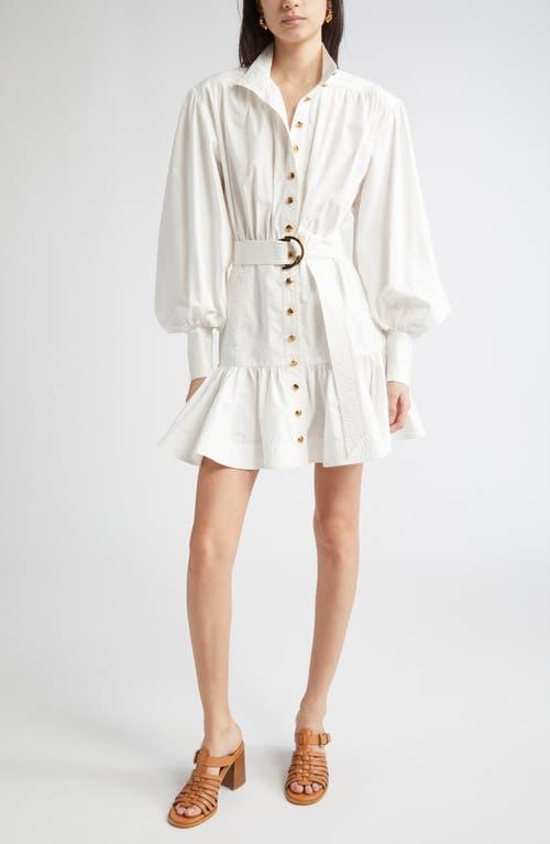 Zimmermann Belted Long Sleeve Cotton Utility Minidress in White | Lyst