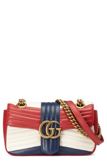 Gucci Mini Gg Marmont 2.0 Tricolor Matelasse Leather Shoulder Bag in Red/White/Blue (Red) - Lyst