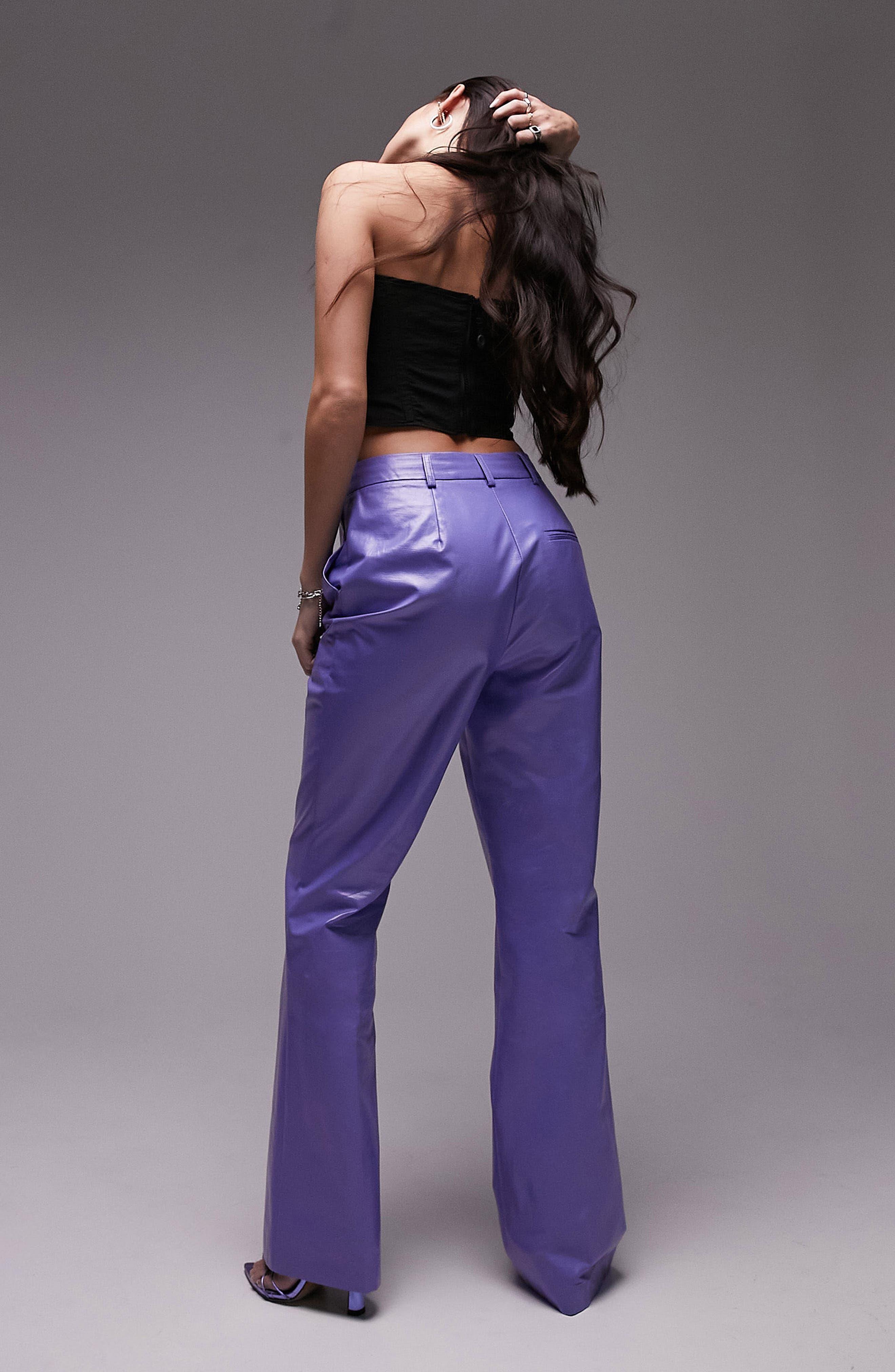 TOPSHOP Coated Straight Leg Trousers in Purple | Lyst
