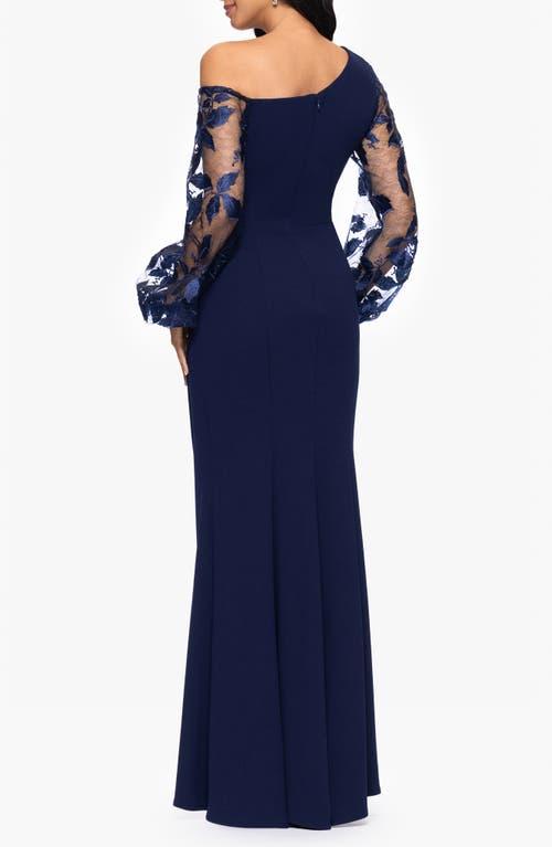 betsy and adam one shoulder lace dress Betsy & Adam Women's Ruched Lace Sleeve Gown