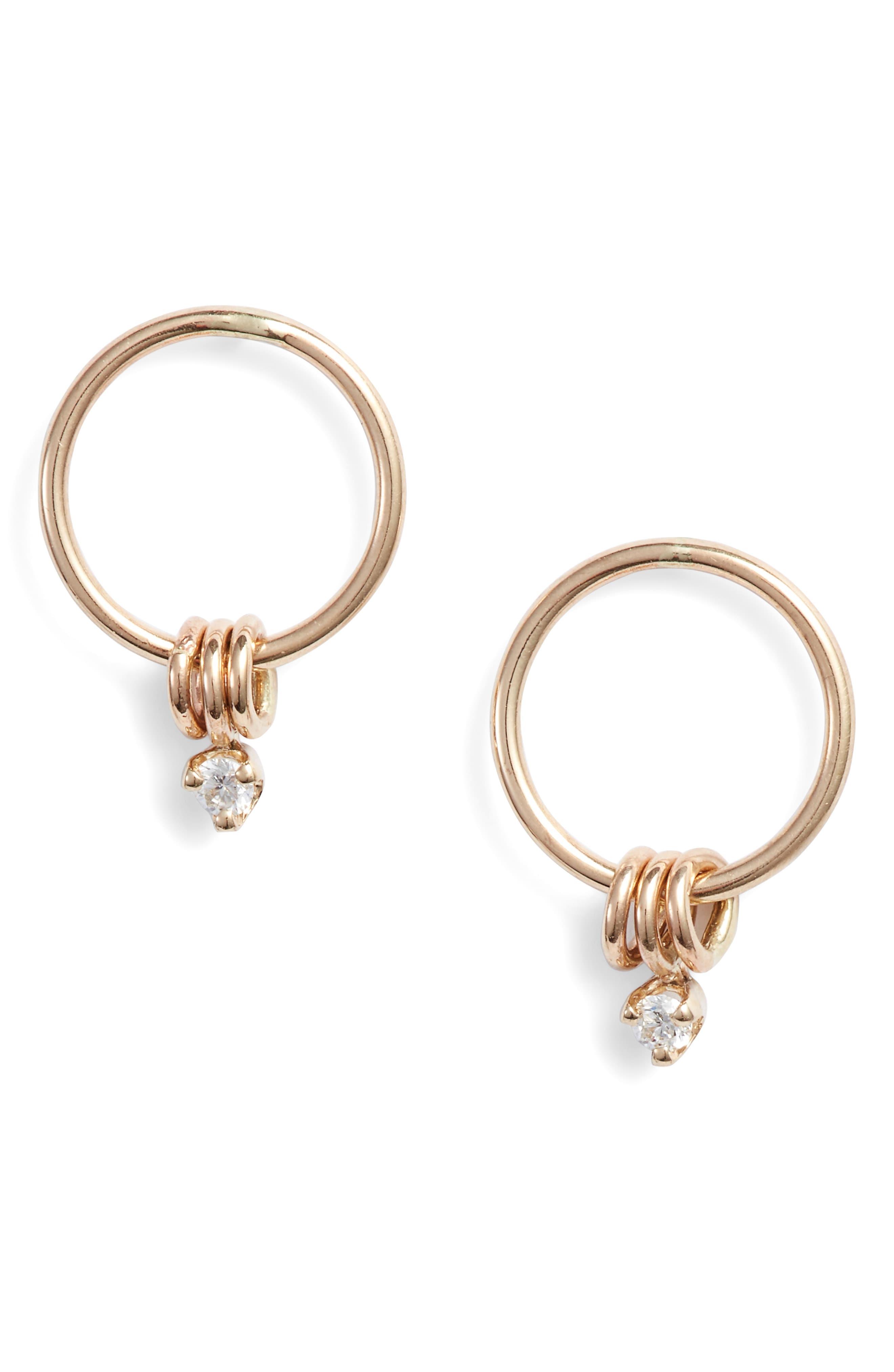 Zoe Chicco Small Diamond Circle Drop Earrings in Gold (Metallic) - Lyst