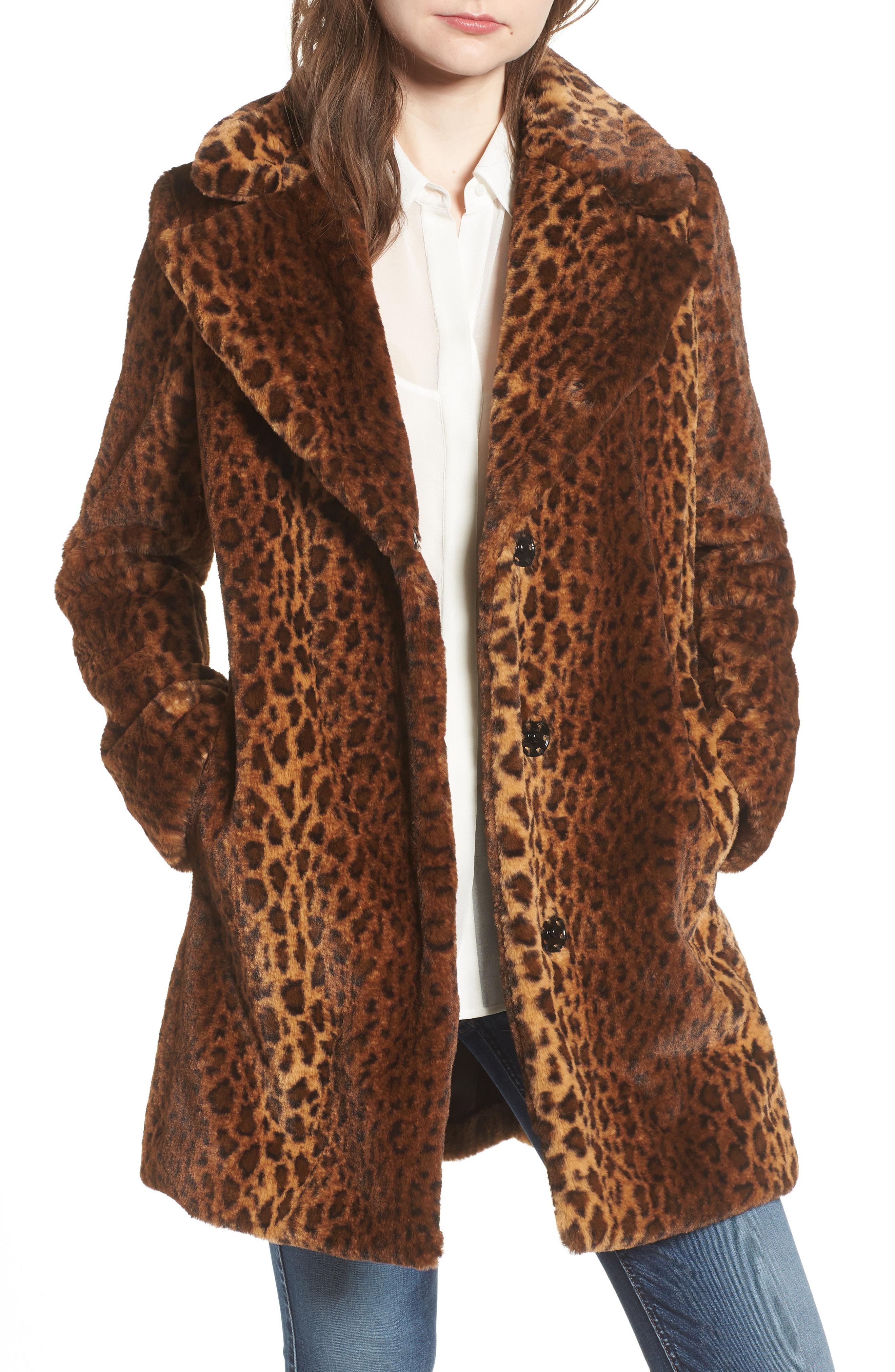 Kensie Faux-fur Leopard Coat in Brown - Lyst